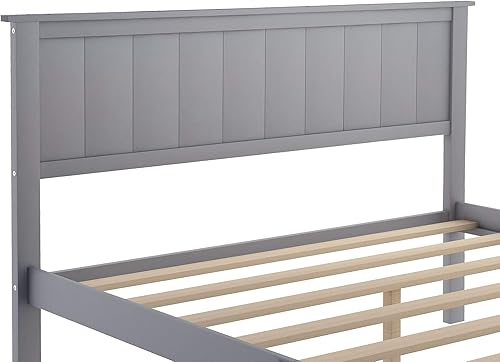 Miniatura 5 de P PURLOVE Base de cama individual, cama de plataforma de madera maciza con cabecero, marco de cama de almacenamiento con cajón, soporte de listones