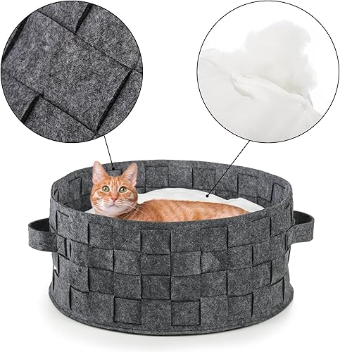 Miniatura 4 de WUWEOT Cesta de cama tejida para gatos, sofá cama redonda de fieltro para perros pequeños, 17 x 7.7 pulgadas, cama para dormir para mascotas con