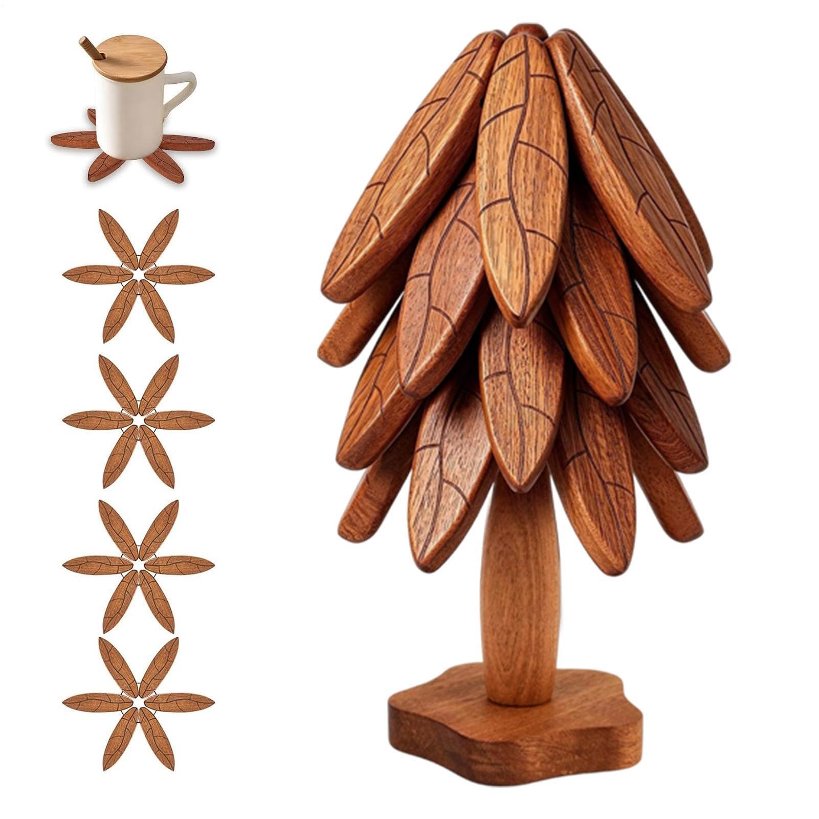 Dessous de plat en bois pour plats chauds, 4 dessous de verre antidérapants