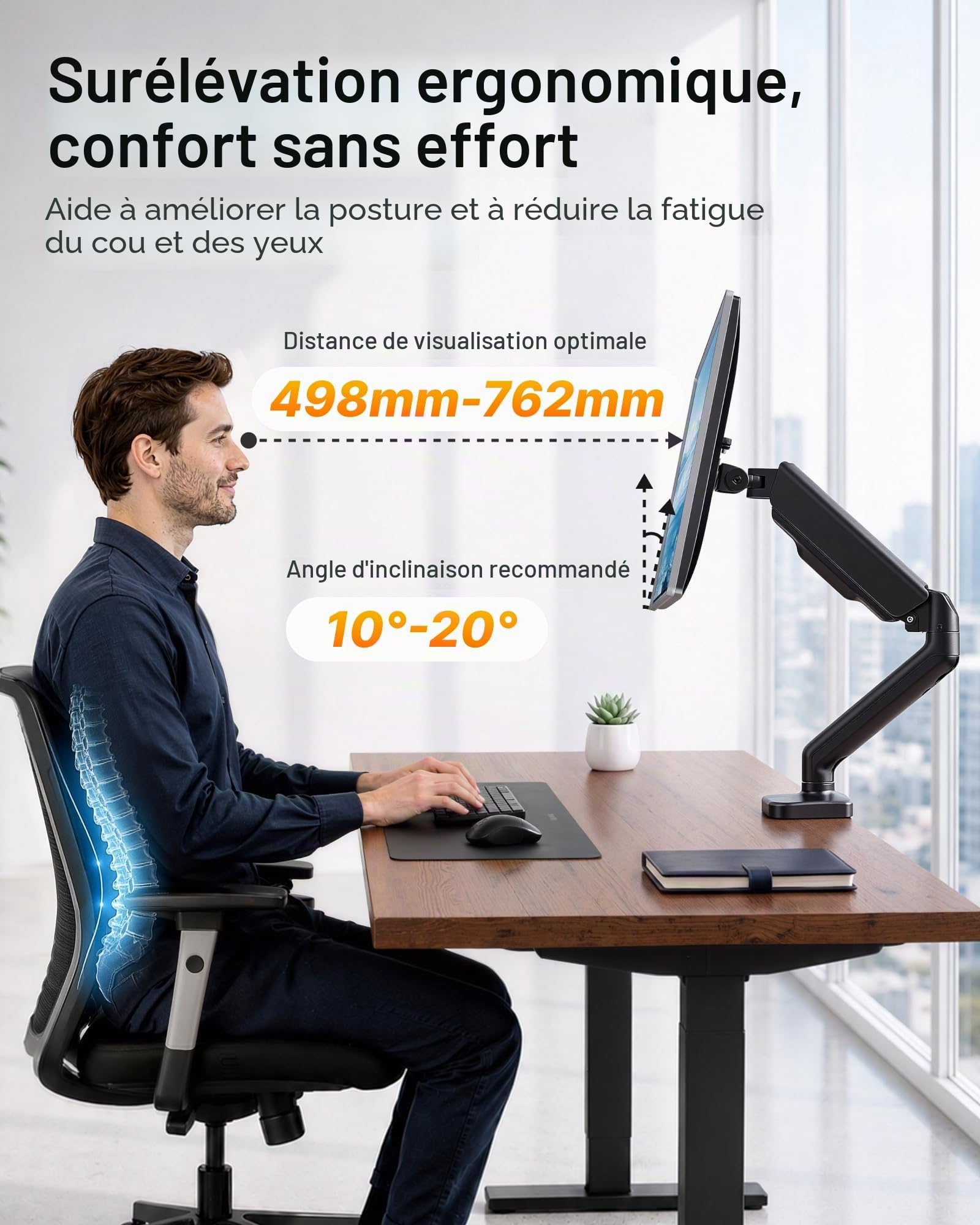 monTEK Bras Ecran Pc 17/32",VESA 75/100mm,Charge Jusqu'à 9 Kg