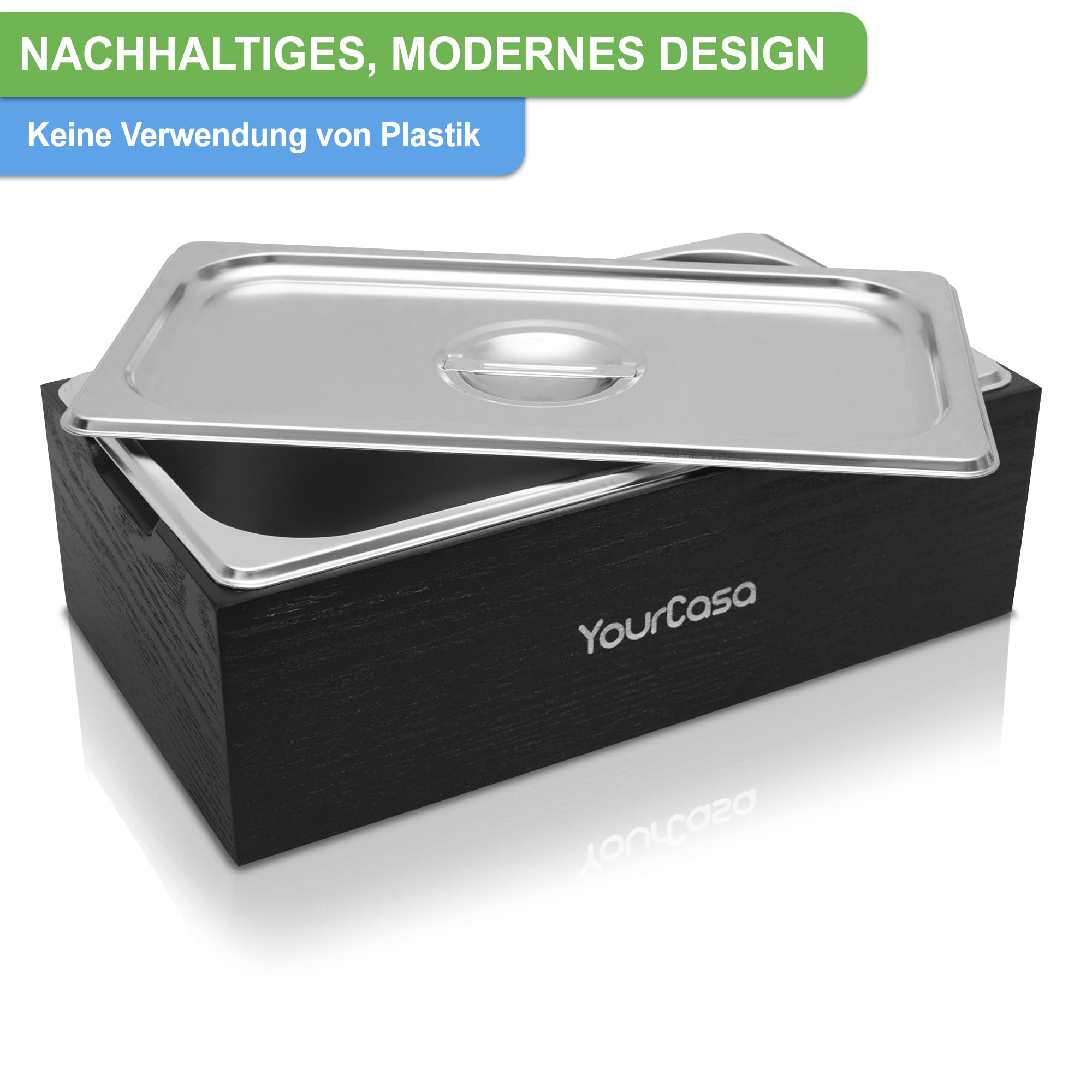 YourCasa Biomülleimer Küche 4,3 L - Komposteimer im Naturholz-Design mit Edelstahl-Einsatz & Deckel - spülmaschinenfest, geruchsdicht & plastikfrei - Bio Mülleimer klein für Biomüll (Esche dunkel)