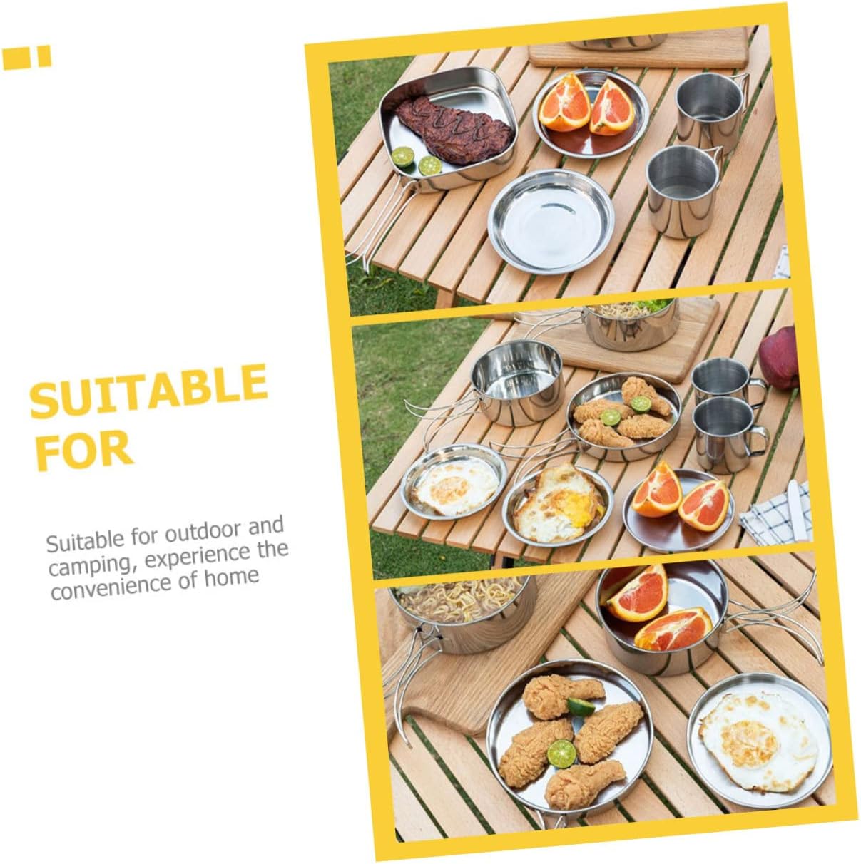 Portable Folding Camping Pot Set Stainless Steel Cooking Pan for Outdoor Cooking Practical Camping Cookware for Hiking and Picnics