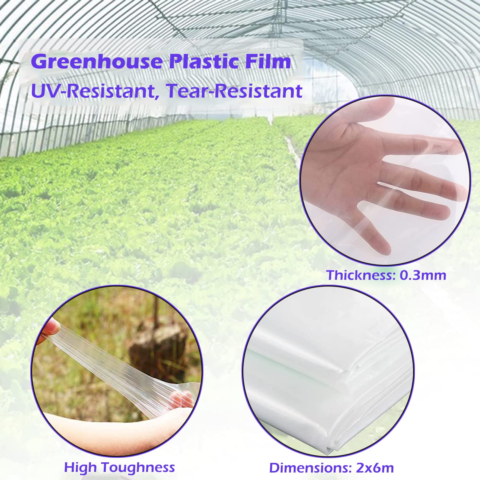 PALUDO 2 x 6M Telo di Ricambio in Polietilene Trasparente per Serre, Foglio di Ricambio in PVC per Serra Extra Spesso, Copertura Serra per Protezione delle Piante da Giardino (250Mu / 1000G)
