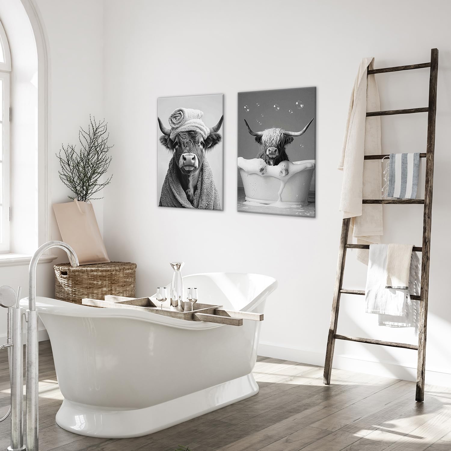 murando - Akustikbild XL Set Kuh im Spa Kunstdruck auf Leinwandbild 80x60cm 2 Teilig je 40x60cm Collage 2er Kunst Wandpaneele Schalldämmung Leinwand Bilder Dekoration - Deko WC Toilette g-H-10133-b-a
