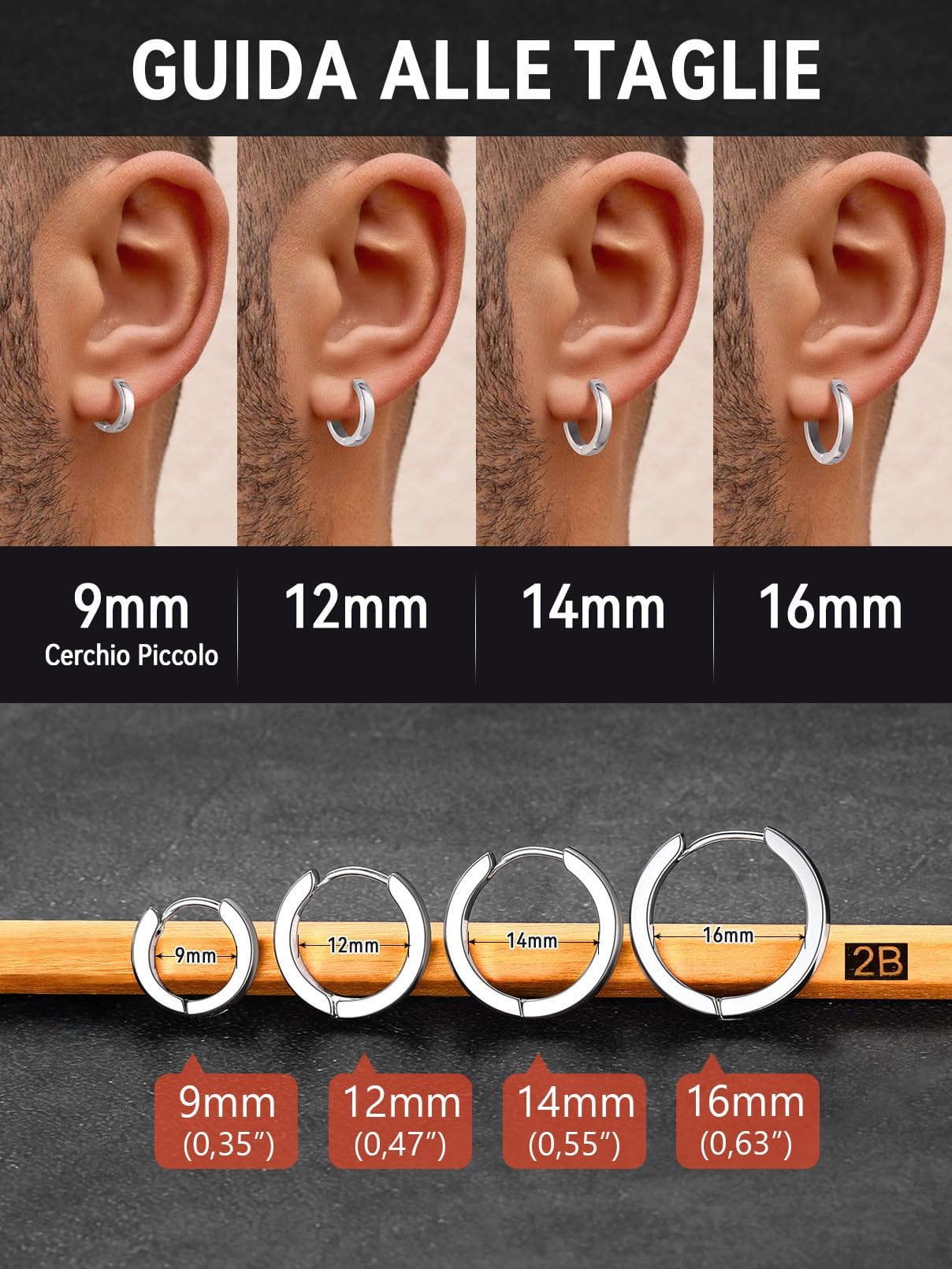 FaithHeart Orecchini da Uomo e da Donna, 8mm-16mm Huggie Orecchini a Cerchio, Acciaio Chirurgico 316L, Regalo per Lui, Impermeabile Anti-allergico, Confezione Regalo Inclusa