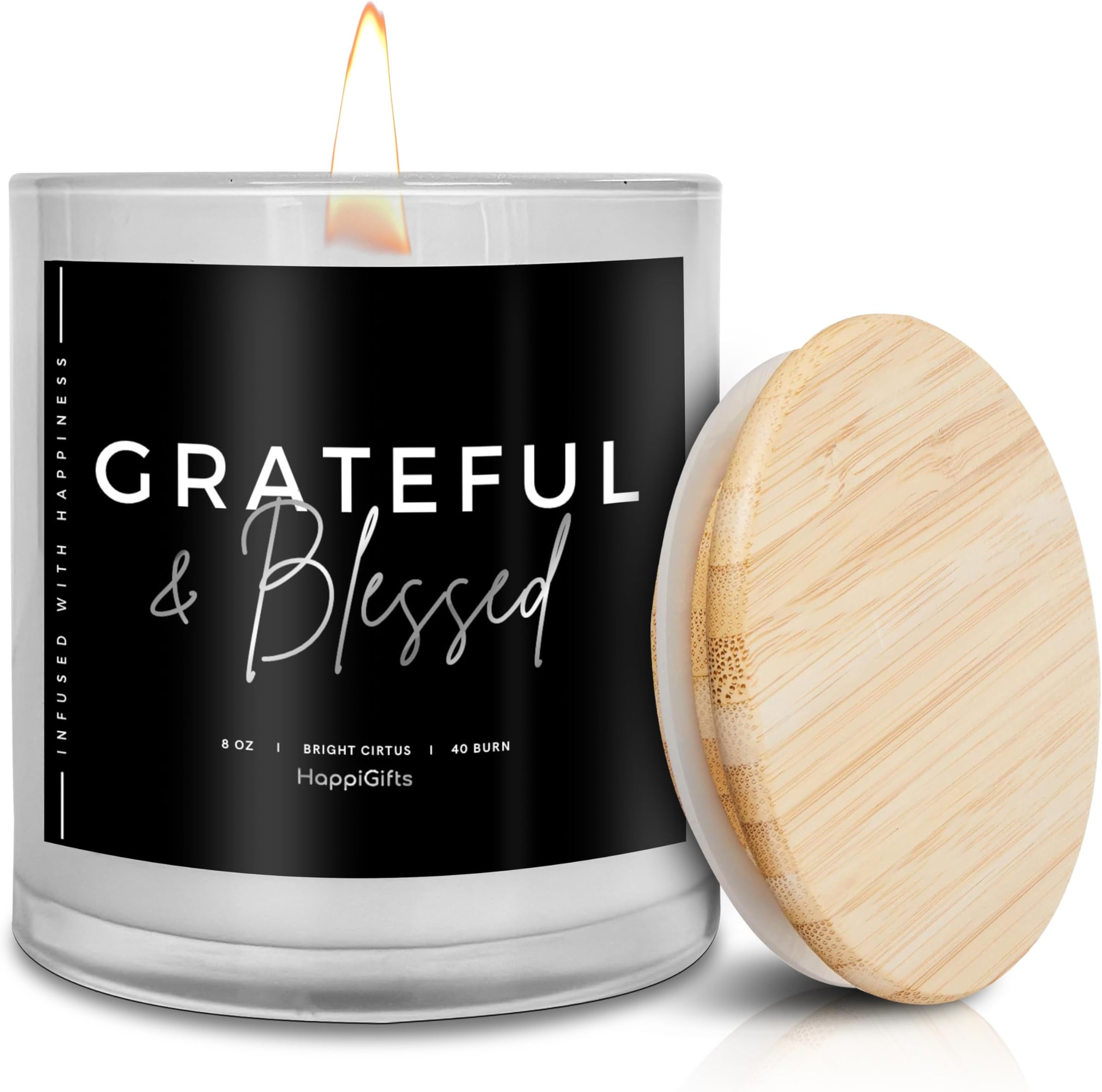 Scented Candle Gift. Grateful and Blessed, Heartfelt Present to Express Gratitude, Thankfulness, Religious, or Illuminate Your Space. Natural Soy Wax, Crackling Wook Wick, (Citrus).