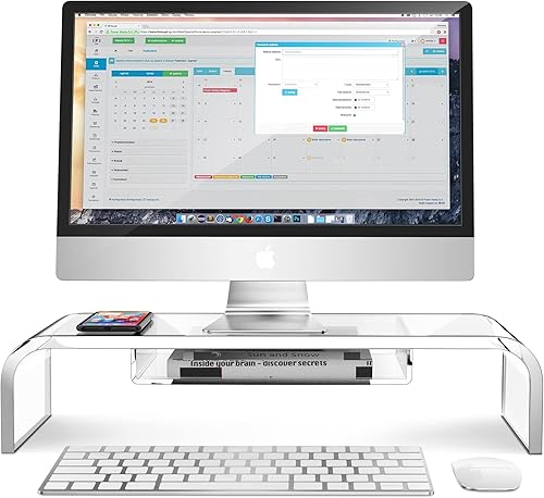 Miniatura 9 de Soporte elevador de acrílico para monitor de computadora con almacenamiento, soporte de monitor de escritorio de PC transparente de tamaño más