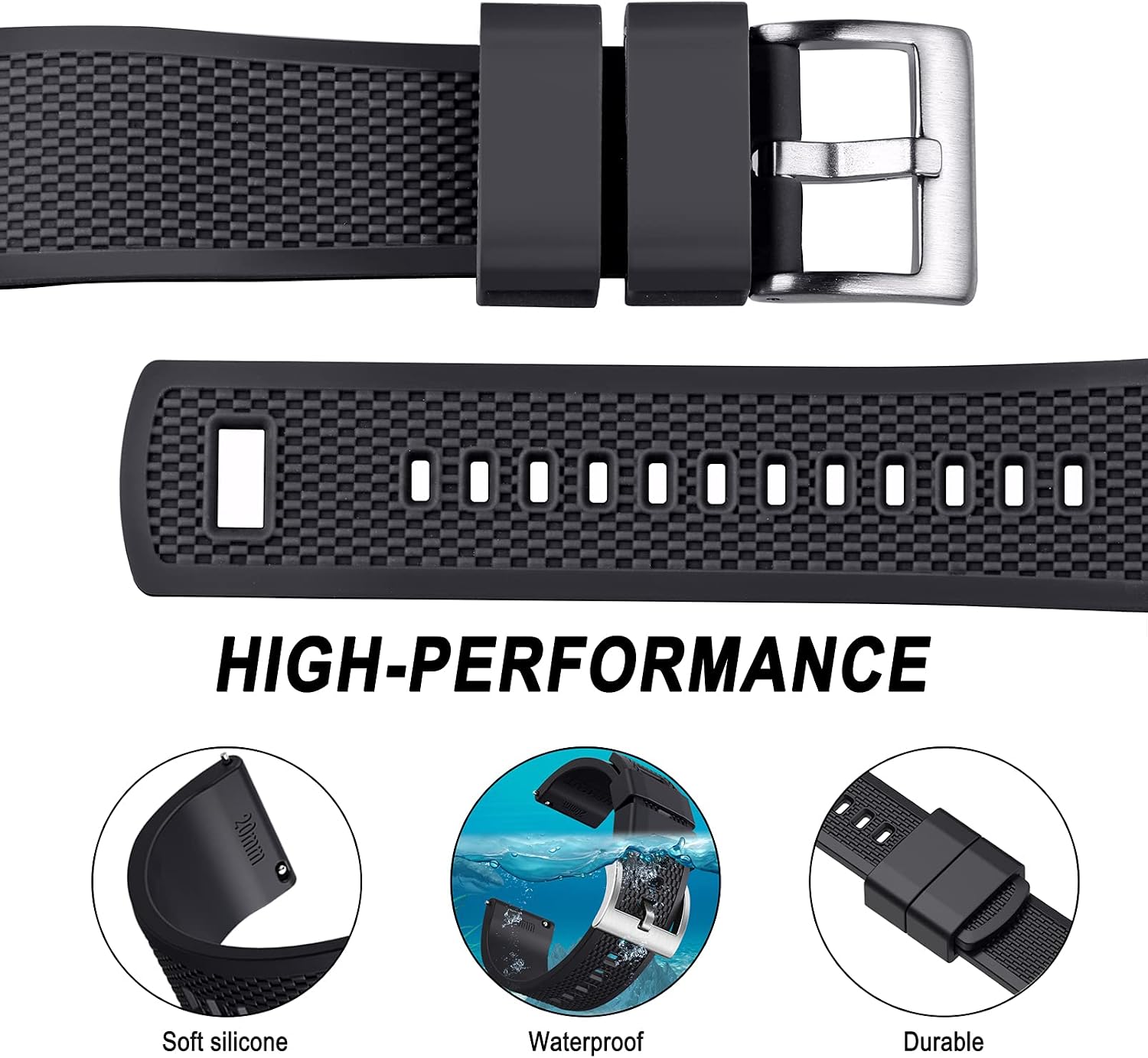 Hemsut Silicone Watch Bands, 18mm 20mm 22mm Quick Release Rubber Watch Strap for Men Women Soft Replacement, 10 Colors for Choose