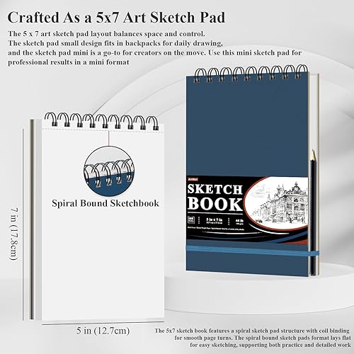 Miniatura 2 de Ankkol Cuaderno de bocetos pequeño de 5 x 7, 100 hojas en espiral, 68 libras3.53 ozm, mini cuaderno de bocetos rígido, cuaderno de dibujo plano y