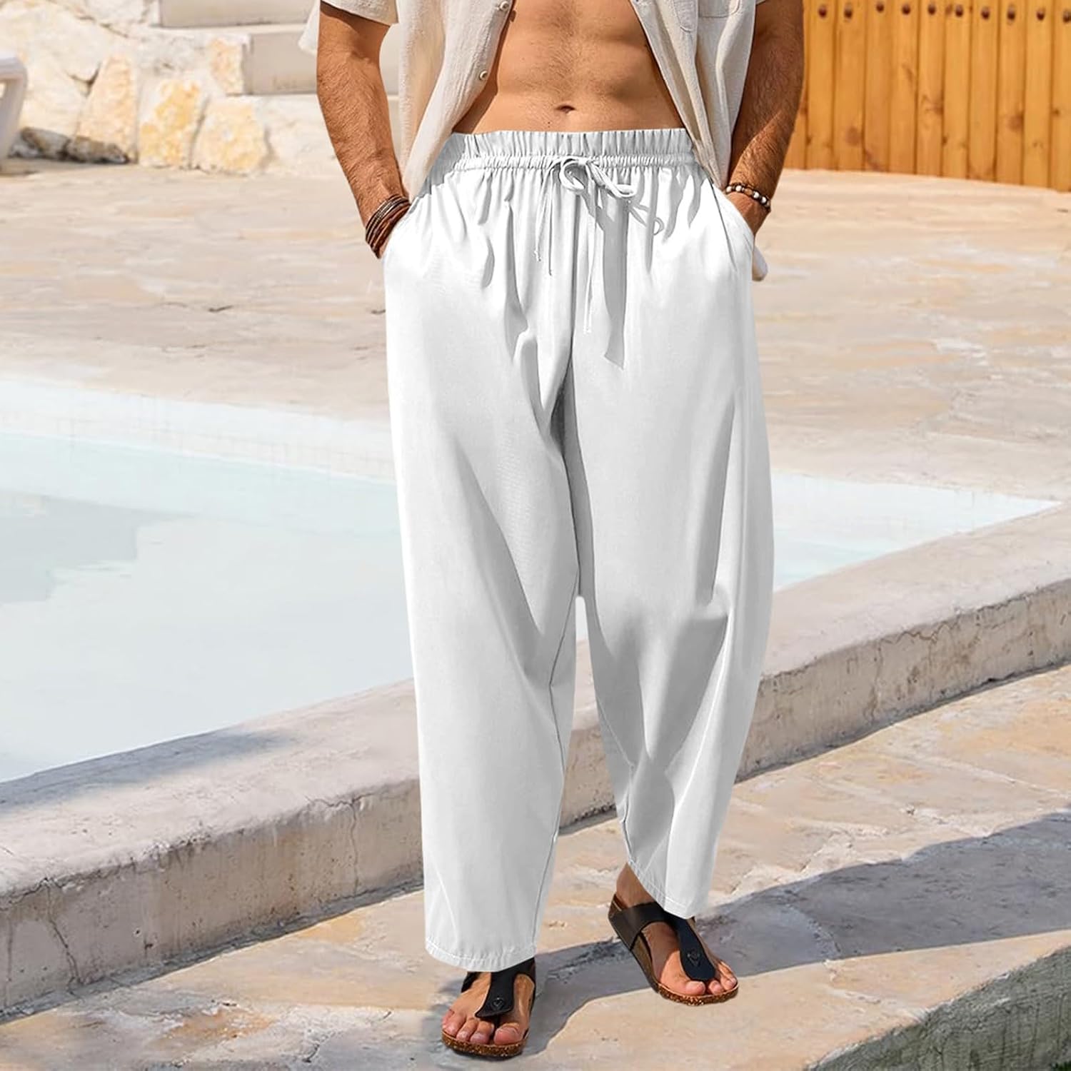 HJINGSUN Harem Pants Men Baggy Ice Silk Pleated Wide Leg Barrel Pants Quick Drying Summer Beach Yoga Trousers with Pocket