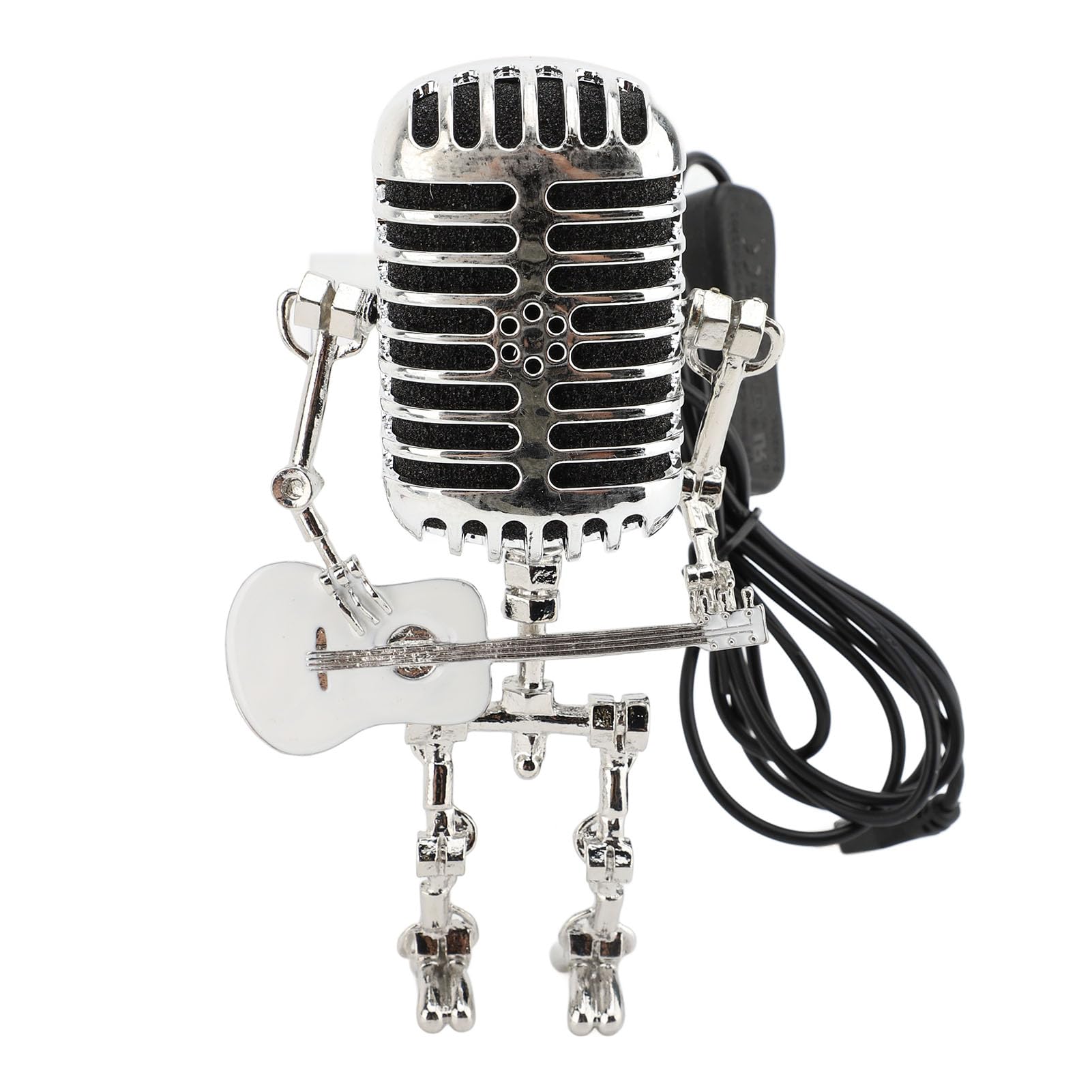 Muiltvoe Vintage Microphone Guitar Robot Table Lamp,Aluminum Retro Metal Robot Night Light,Metal Microphone Robot Desk Lamp,Music Lover Gifts for Men (Red)