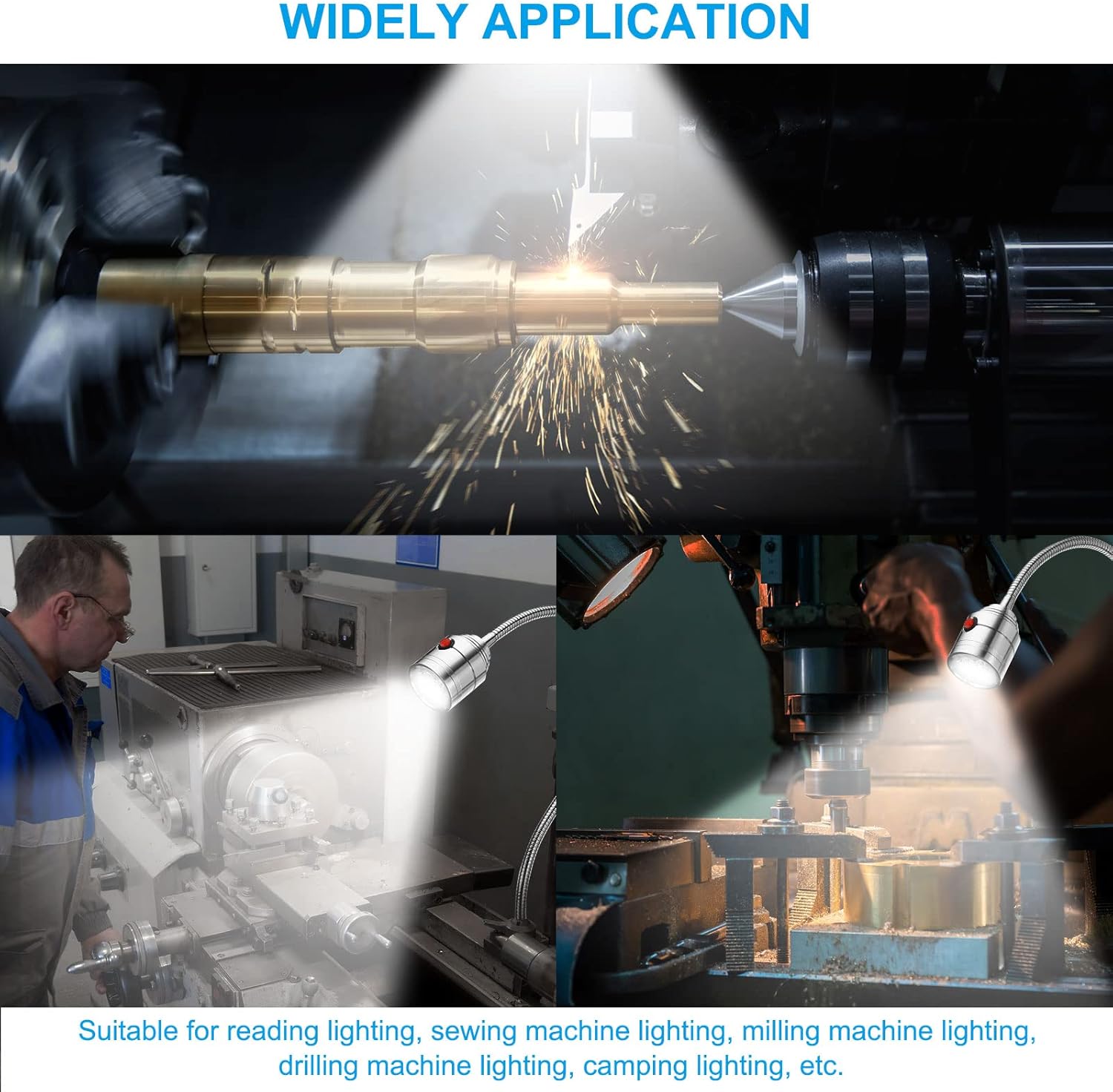 PATIKIL Magnetic Work Light, Flexible Geeseneck LED Light 1000 Lumen with Magnetic Base Machine Lamp for Sewing Machine Workshop Lathe Milling, Drill Press 5W 100-240V