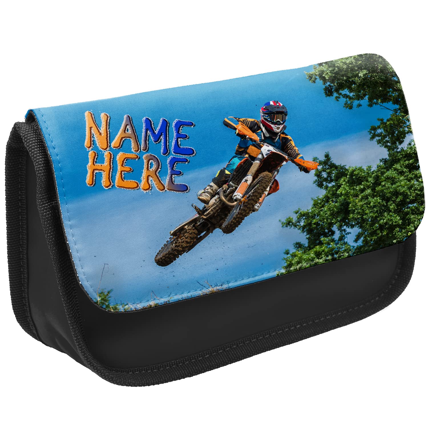 KRAFTYGIFTS Personalised School Pencil Case Boys Motocross Stationary Bag Chidrens Custom Kids Pens Organiser Dirt Bike KSU18 (Black)