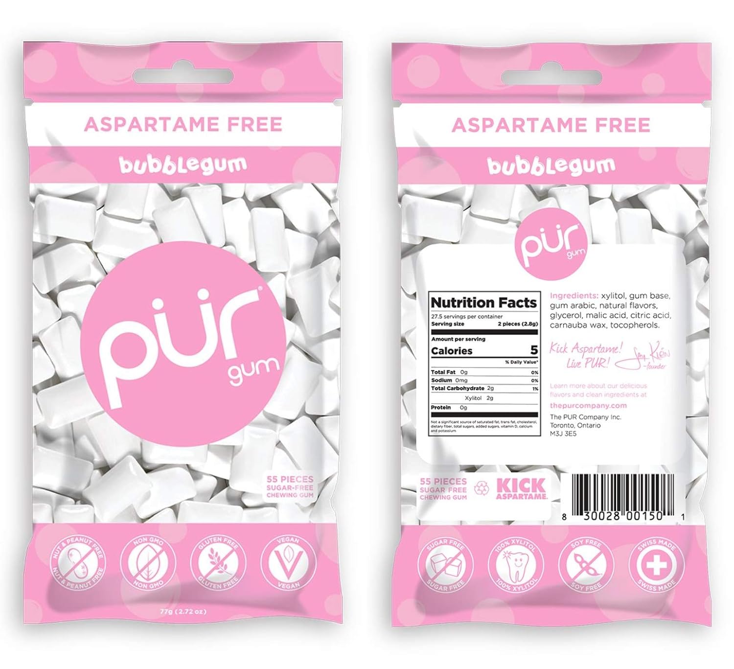 Pur Gum Variety Pack - Cool Mint, Chocolate Mint, Cinnamon and Bubblegum - 55 Pieces each