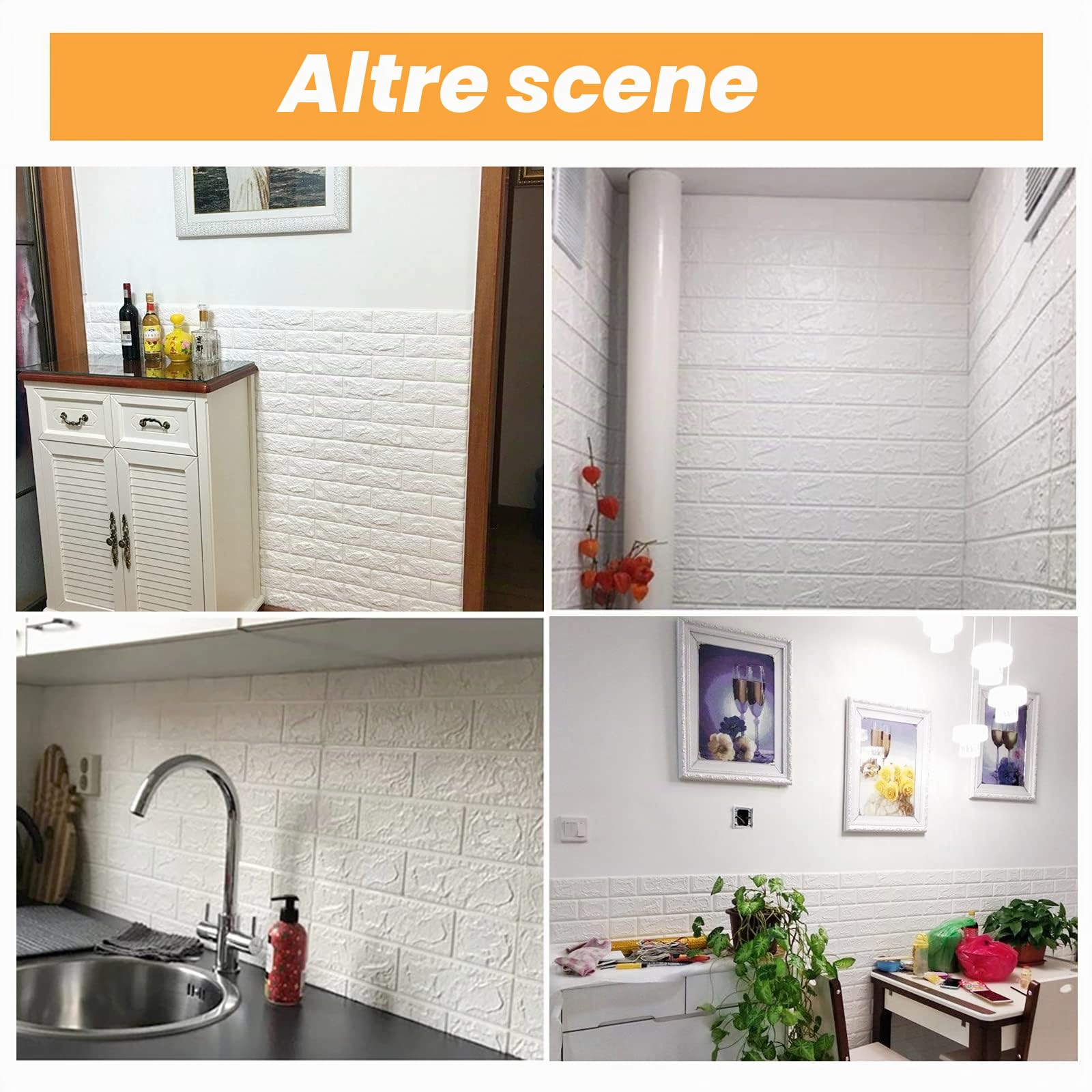 Carta da parati 3D, 10 pezzi 3D mattoni autoadesivi, 38,5 x 35 cm, motivo mattone bianco, per bagno, camera da letto, soggiorno, balcone, cucina