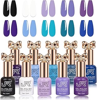 JR Violet Gel Nail Polish Set 10 Colors 12ml Butterfly Bottle Semi Cured Long Lasting Vegan Chip-Resistant Soak off Purple Gel Polish Gifts for Women F