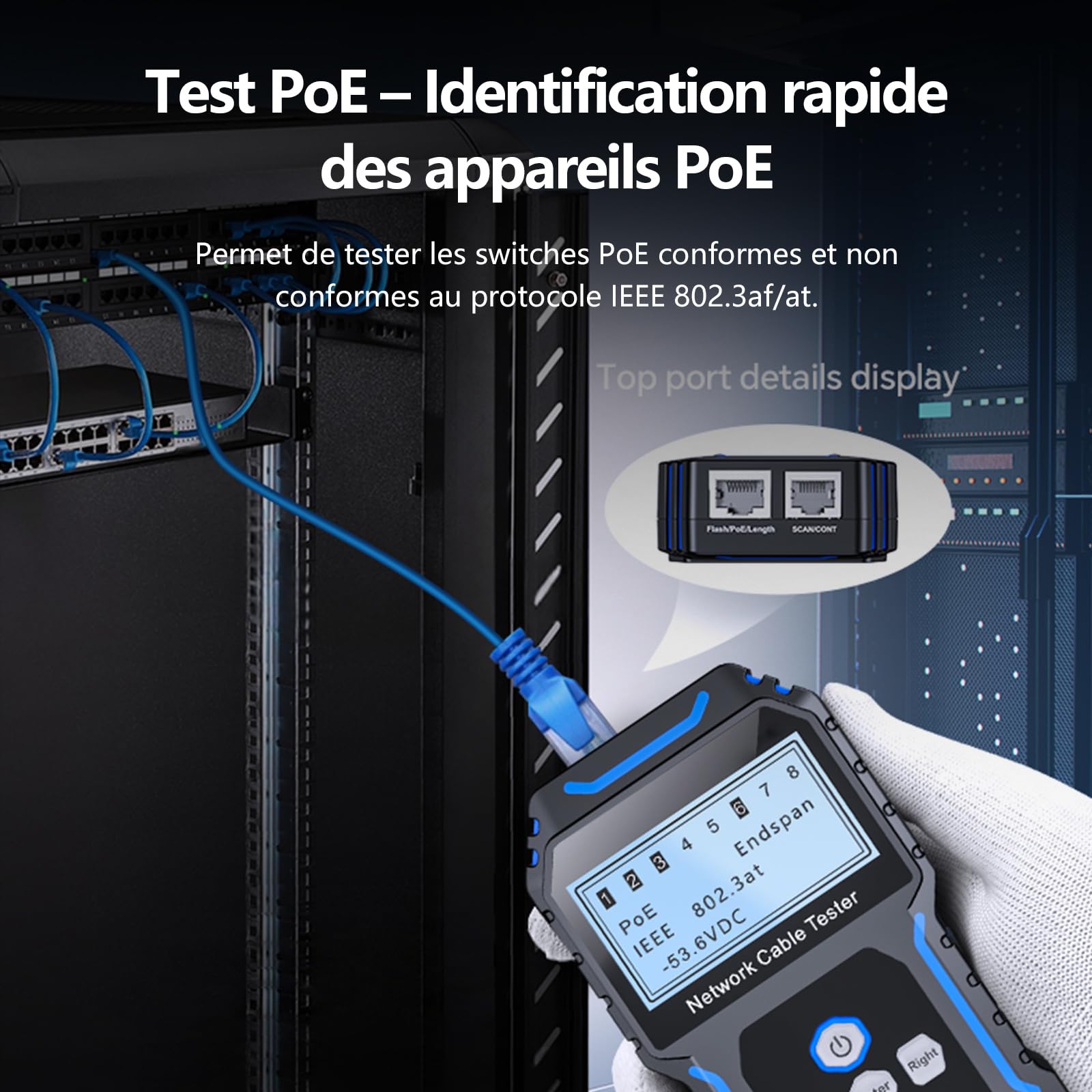 Netzwerkkabeltester, 60V PoE-Erkennung 350m Kabellängenmessung & Gigabit-Unterstützung, Ultimatives Werkzeug zur Fehlerbehebung in Rechenzentren Tracker (Black)