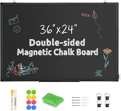 Magnetic Chalk Board, Double-Sided Black Chalkboard for Wall, 36โx24โ