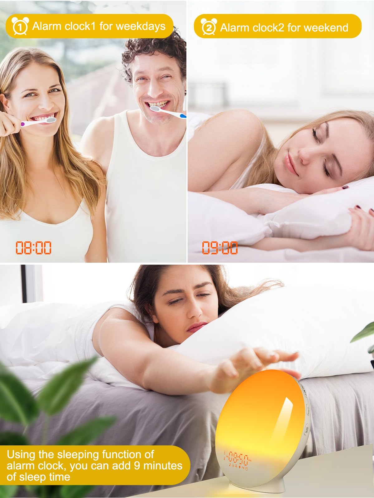 Wake Up Light Despertador Luz Simulación Amanecer Atardecer APP Control 11 Colores 20 Brillo 7 Sonidos Radio FM 4 Alarmas Snooze