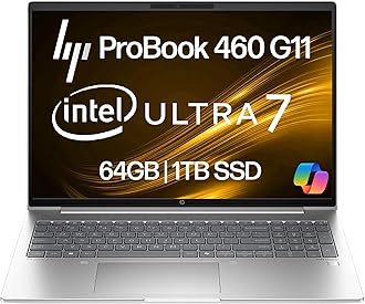 HP ProBook 460 G11 Business Laptop 16” FHD+ Display, Intel Core Ultra 7 155U (Beats i7-1355U), 64GB DDR5 RAM, 1TB NVMe, Wi-Fi 6E, RJ-45, Webcam, Backlit Keyboard, Win 11 Pro - Pike Silver Plastic