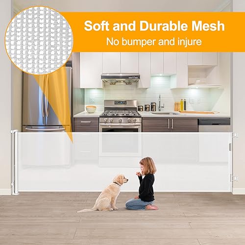 Miniatura 7 de Puerta retráctil para bebés de 140 pulgadas de ancho para perros, puertas de interior para perros, fácil operación para adultos, puerta extra ancha