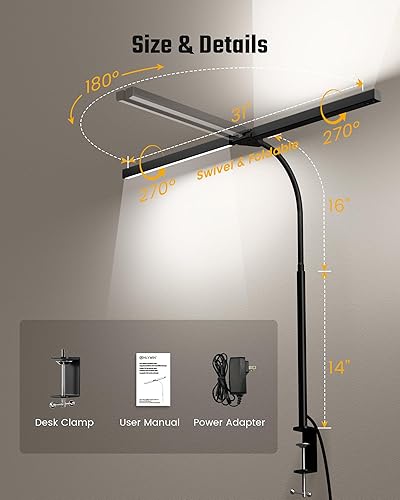 Miniatura 7 de Lámpara de escritorio con abrazadera, barra de luz LED de escritorio para monitores duales, lámpara de mesa de cuello de cisne ajustable con 3 modos