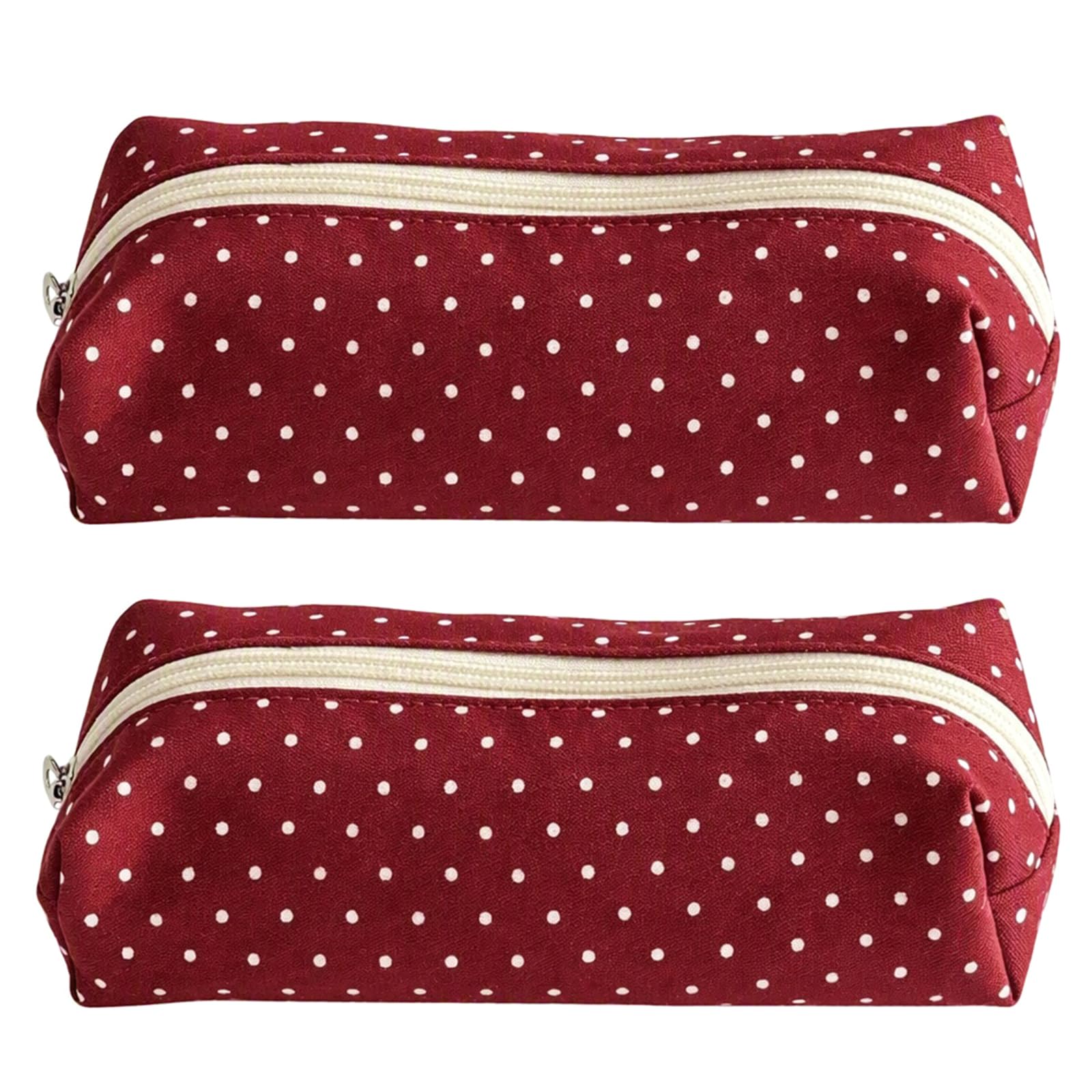 2 Pack Polka Dot Canvas Pencil Cases, Zip Cute Korean Pencil Pouch