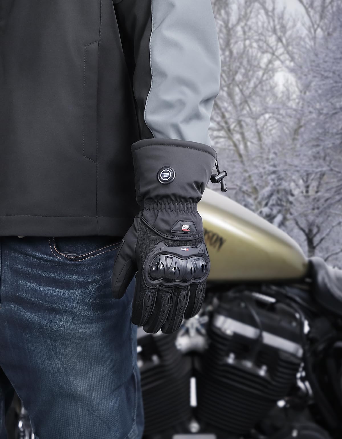 KEMIMOTO Guantes Calefactables Moto, 3 Niveles de Ajuste, para en Ambientes Fríos Desde -10℃ a -5℃, Tejido Repelente al Agua y Carcasa de TPU, Actividades Invernales al Aire Libre, Esquí y Patinaje