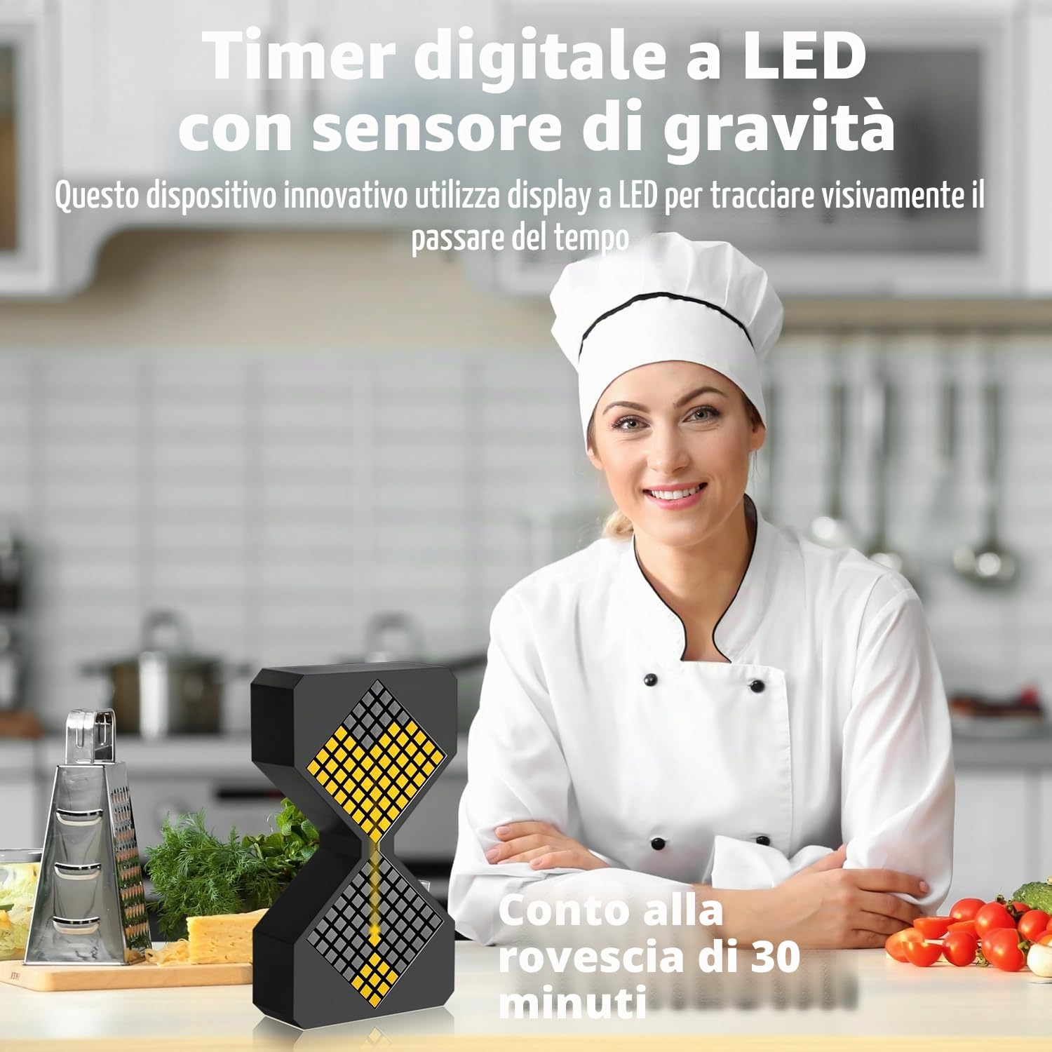 Clessidra digitale per bambini, tempo di sabbia da 1 a 30 minuti, può impostare qualsiasi minuto, un giocattolo sensoriale per rilassarsi, timer elettronico fai da te per cucina