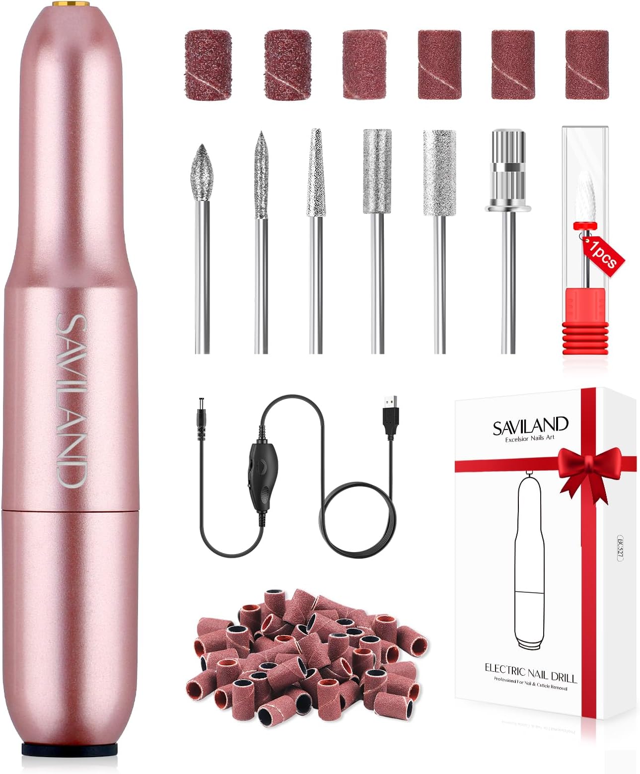 Saviland Electric Nail Drill: Nail File Adjustable Speed Nails Drill Machine Professional for Acrylic and Gel Nails Polish 7PCS Nail Drill Bits Electric Cuticle Scissors Manicure Pedicure Tool