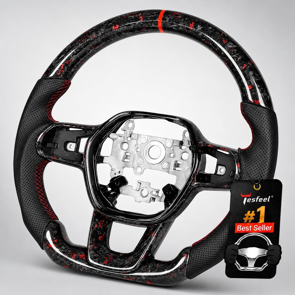 Real 3K Carbon Fiber D-Shaped Steering Wheel for Honda Civic 11th Gen 2022-2024 & Type R FL5, Perforated Leather, Matching Lower Trim, Non-Heated