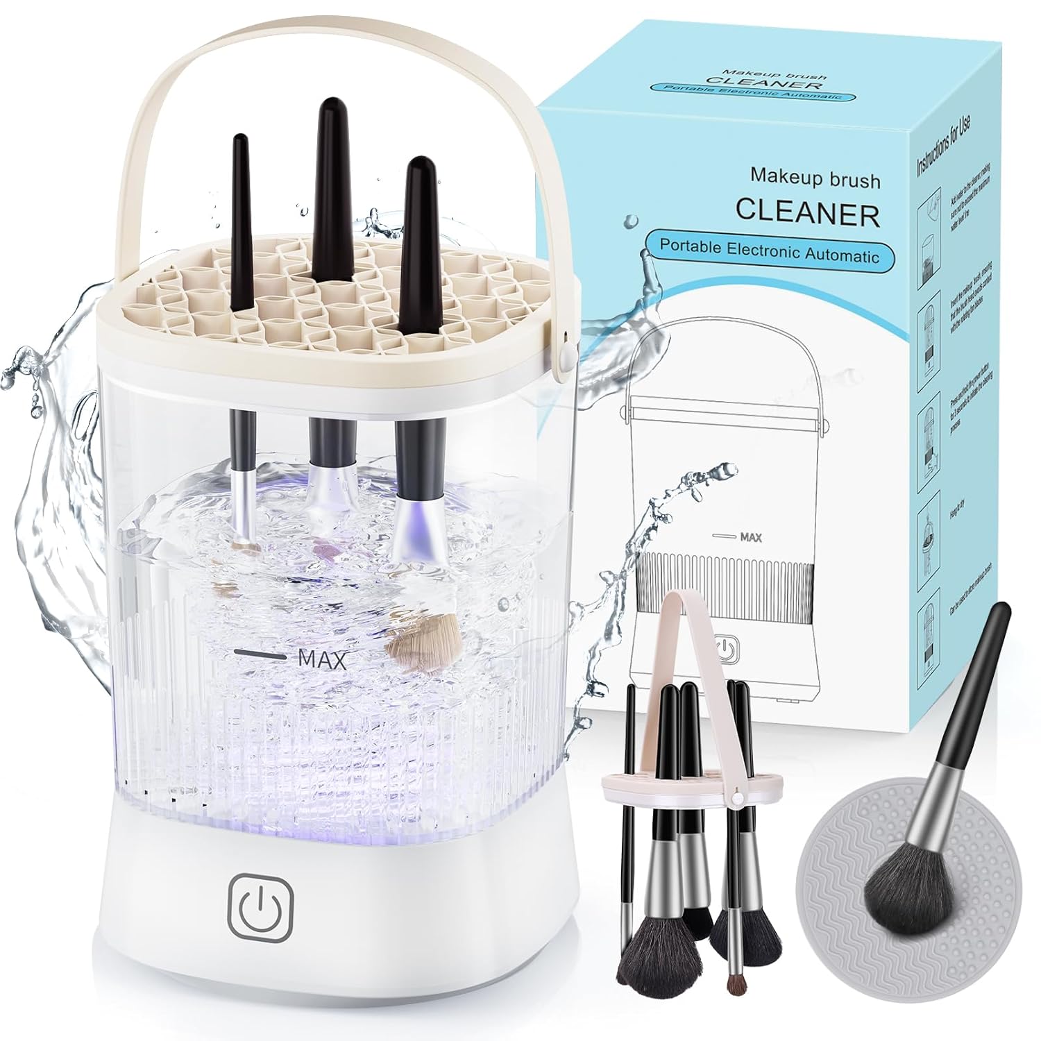 Electric Makeup Brush Cleaner - 9000 RPM Makeup Brush Cleaning Machine, IP65 Waterproof Automatic Makeup Brush Cleaner for Makeup Brush Set