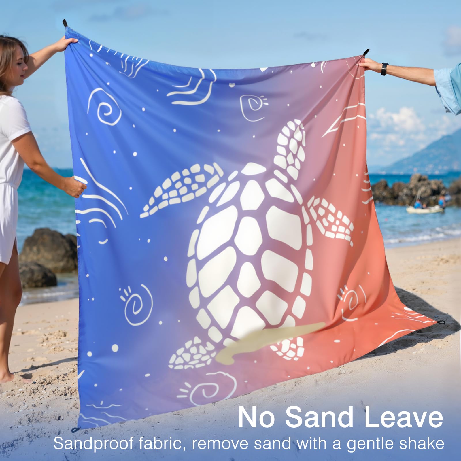 Rhino Valley Stranddecke,Sandfrei Picknickdecke mit Tragetasche&4 Stabil Pfählen, Schnelltrocknend Outdoor Picknickmatte für Sand Reisen Camping Wandern