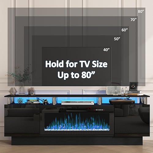 Miniatura 6 de PUKAMI - Soporte de TV con chimenea de 70 pulgadas, con chimenea eléctrica de 36 pulgadas, centro de entretenimiento con luz LED y almacenamiento,