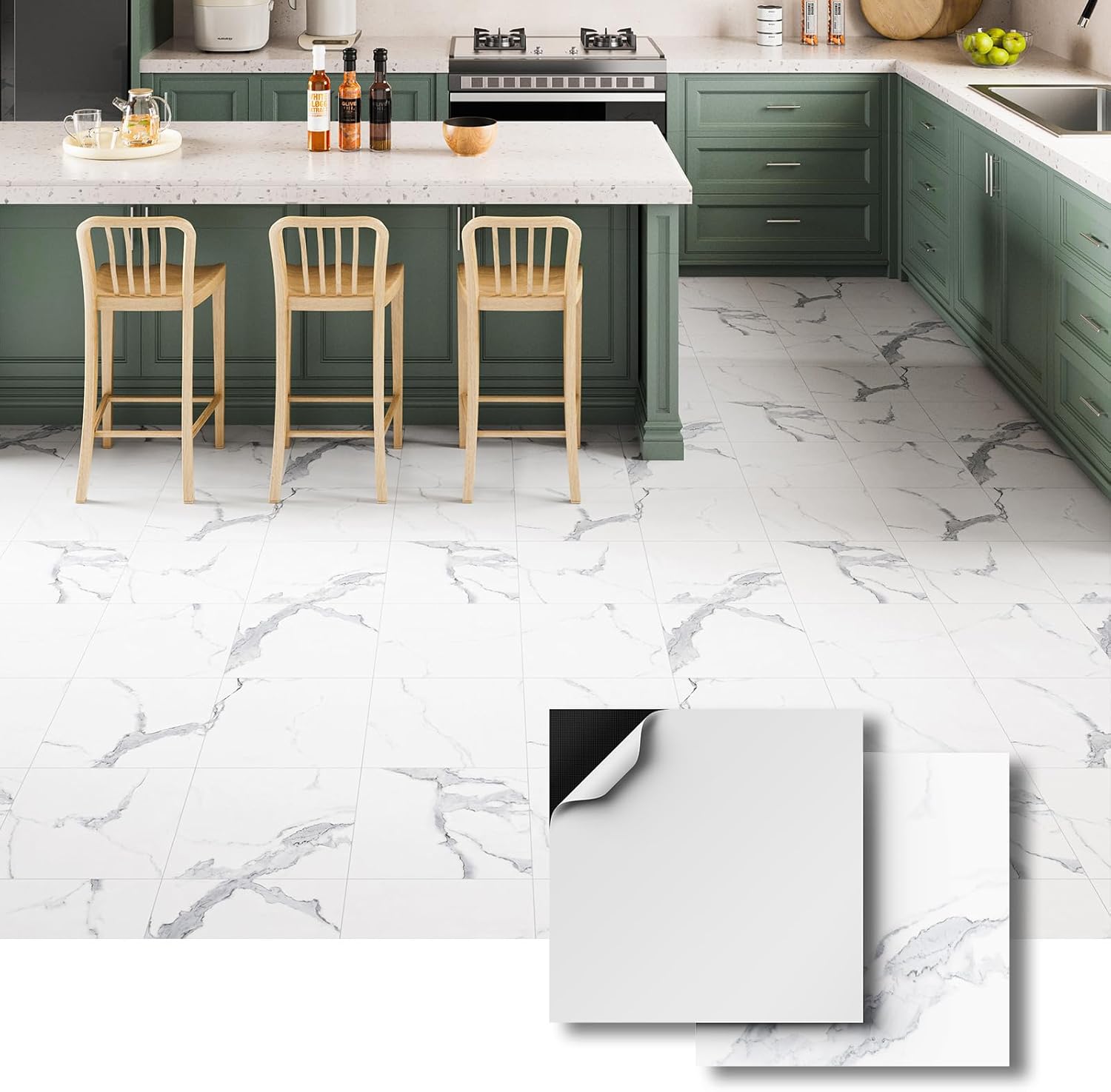 ATOPOSE Vinyl Tiles Peel and Stick Floor 30-Pack 12 x 12 inch（Covers 30 Sq. Ft） — White Marble Vinyl Flooring, Self-Adhesive Waterproof and Easy DIY for Bathroom Kitchen Basement RV