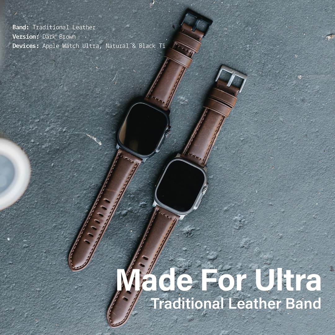 KORDIZ Traditionelles Lederarmband, Kompatibel Mit Apple Watch Ultra 2, Ultra & Series 10-1 Se Se2, Armband Für Herren Und Damen, Ersatzarmband Für Iwatch, Apple Watch 49 Mm, 46 Mm, 45 Mm, 44 Mm