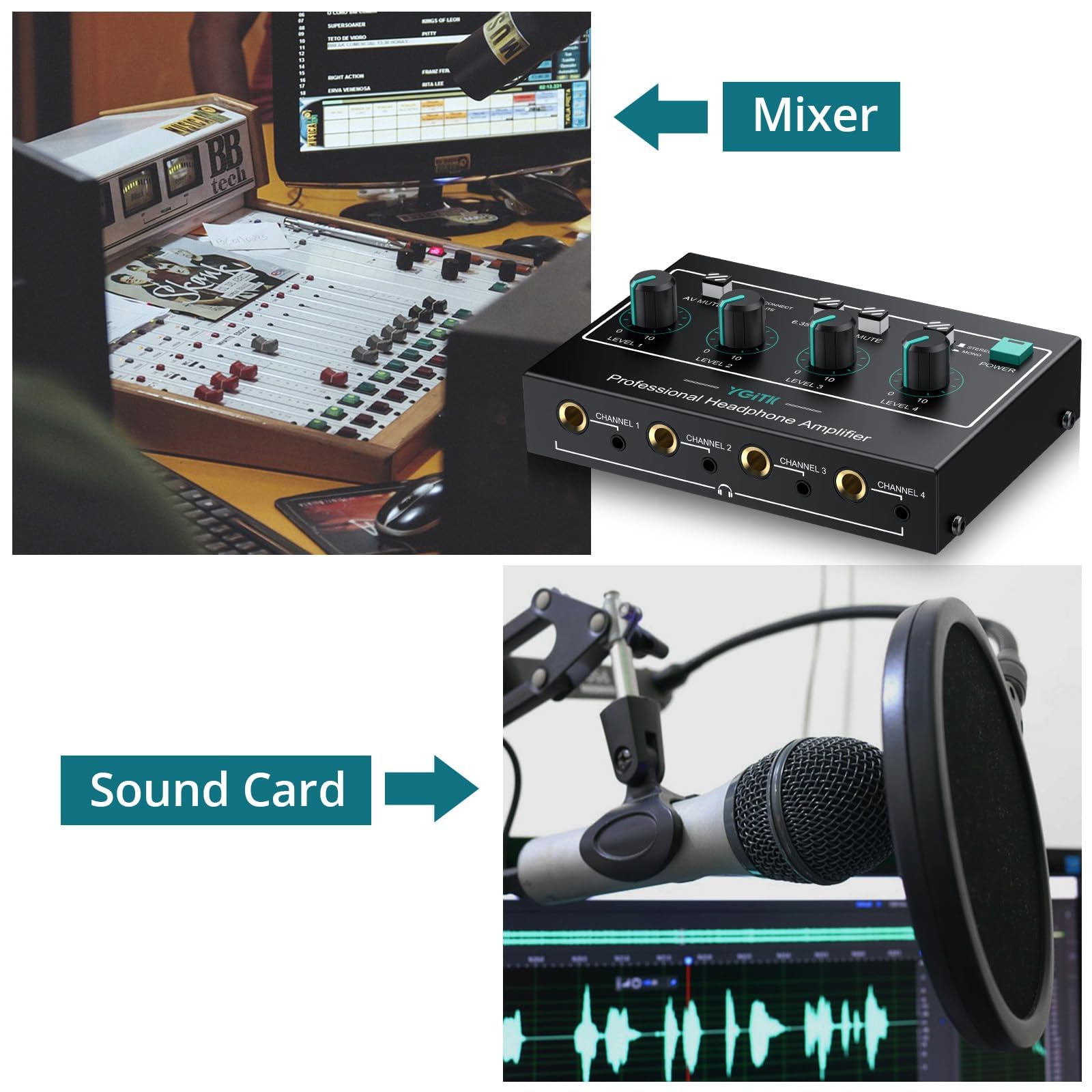 4-kanałowy metalowy wzmacniacz słuchawkowy Ultra kompaktowy profesjonalny wzmacniacz słuchawkowy Mono/Stereo RCA 5mm i 6.35mm wejście/wyjście