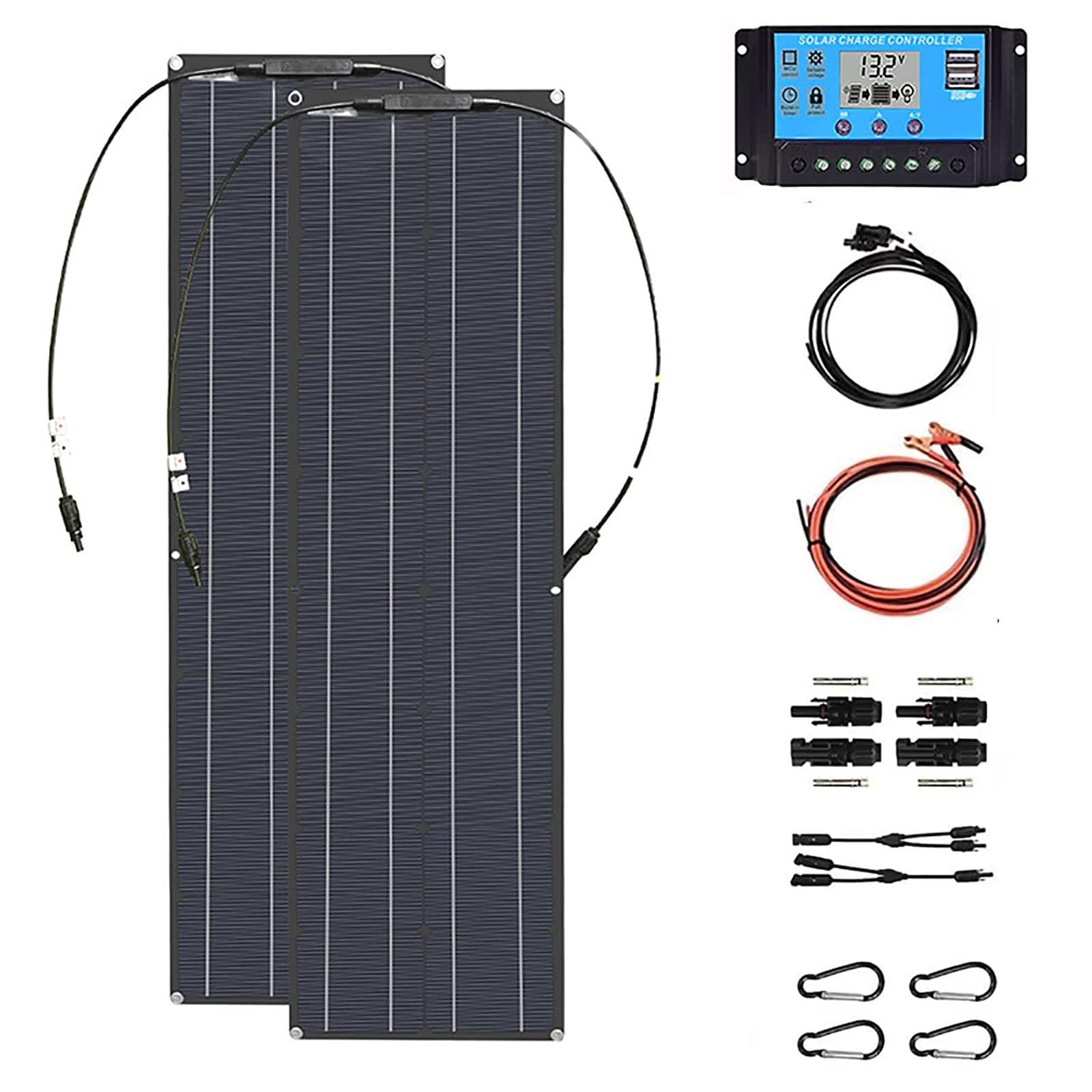 Pannelli Solari Flessibili da 400 W, Kit Pannello Solare Monocristallino Flessibile da 2 PCS da 200 Watt IP67, per Auto Camper Barca sul Tetto Cabina Furgone Superfici Irregolari,B