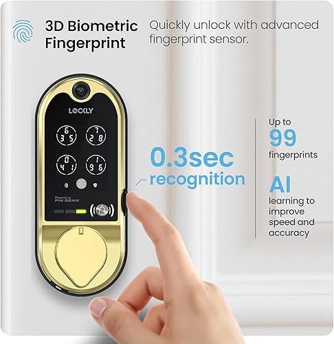 Miniatura 4 de Lockly Vision Smart Lock, cerraduras inteligentes de timbre de video HD para puerta delantera, cerradura de puerta de huellas dactilares, teclado de