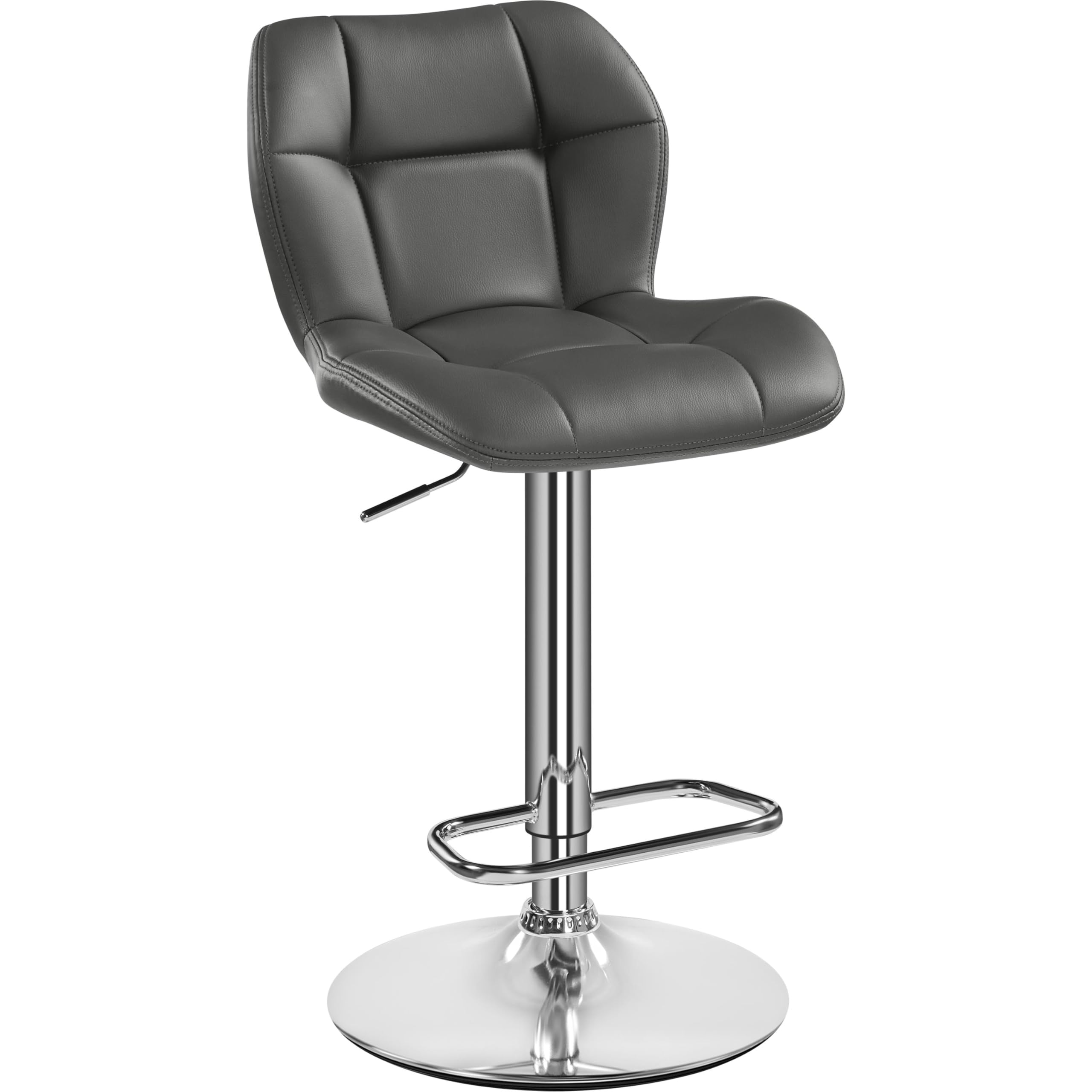 Yaheetech Bar Stool, PU Leather Breakfast Bar Chair, Swivel Height Adjustable Barstools, Counter Stools with Backrest for Home Kitchen, Restaurant, Grey โ image 1