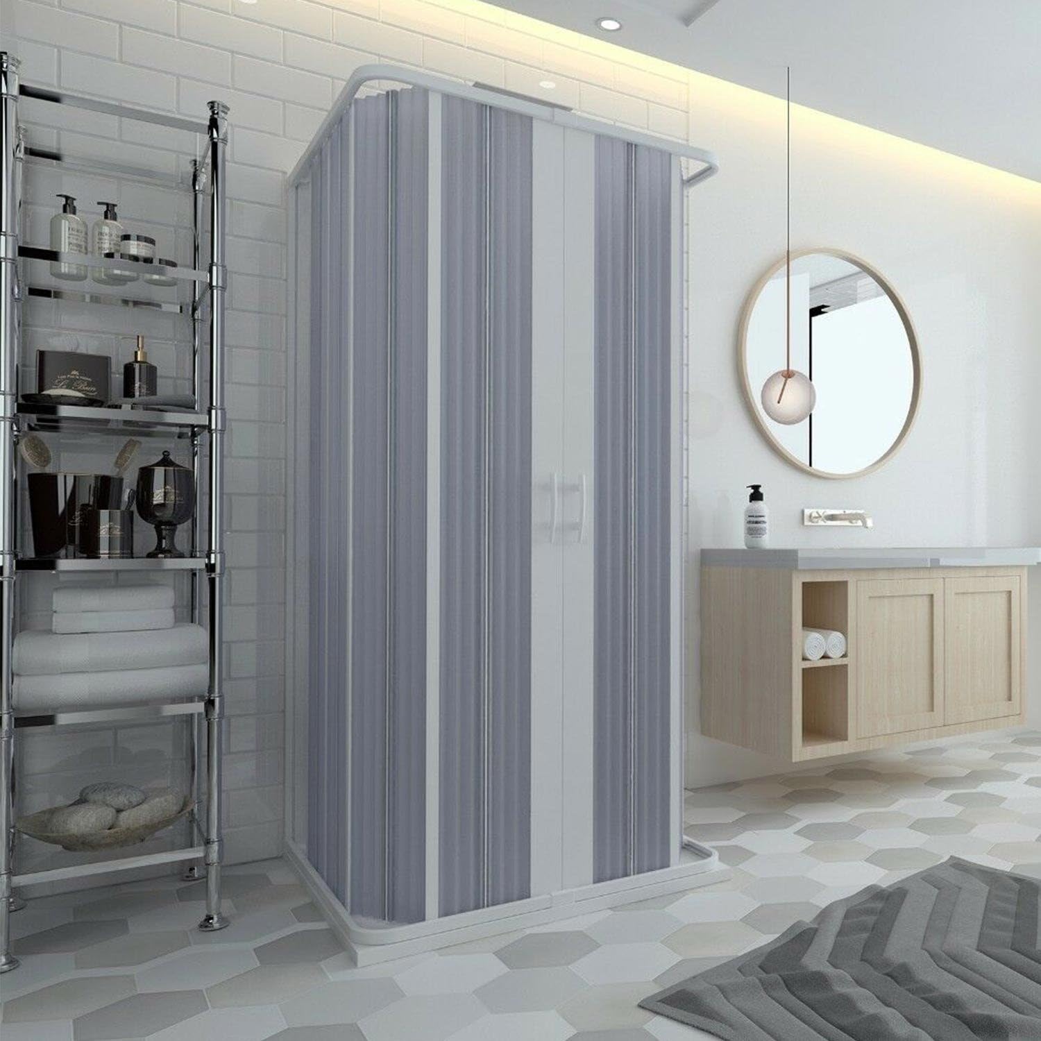 Box Doccia a 3 Lati in PVC 80x80x80CM H185 a soffietto con Apertura Centrale colore Bianco mod. Flex