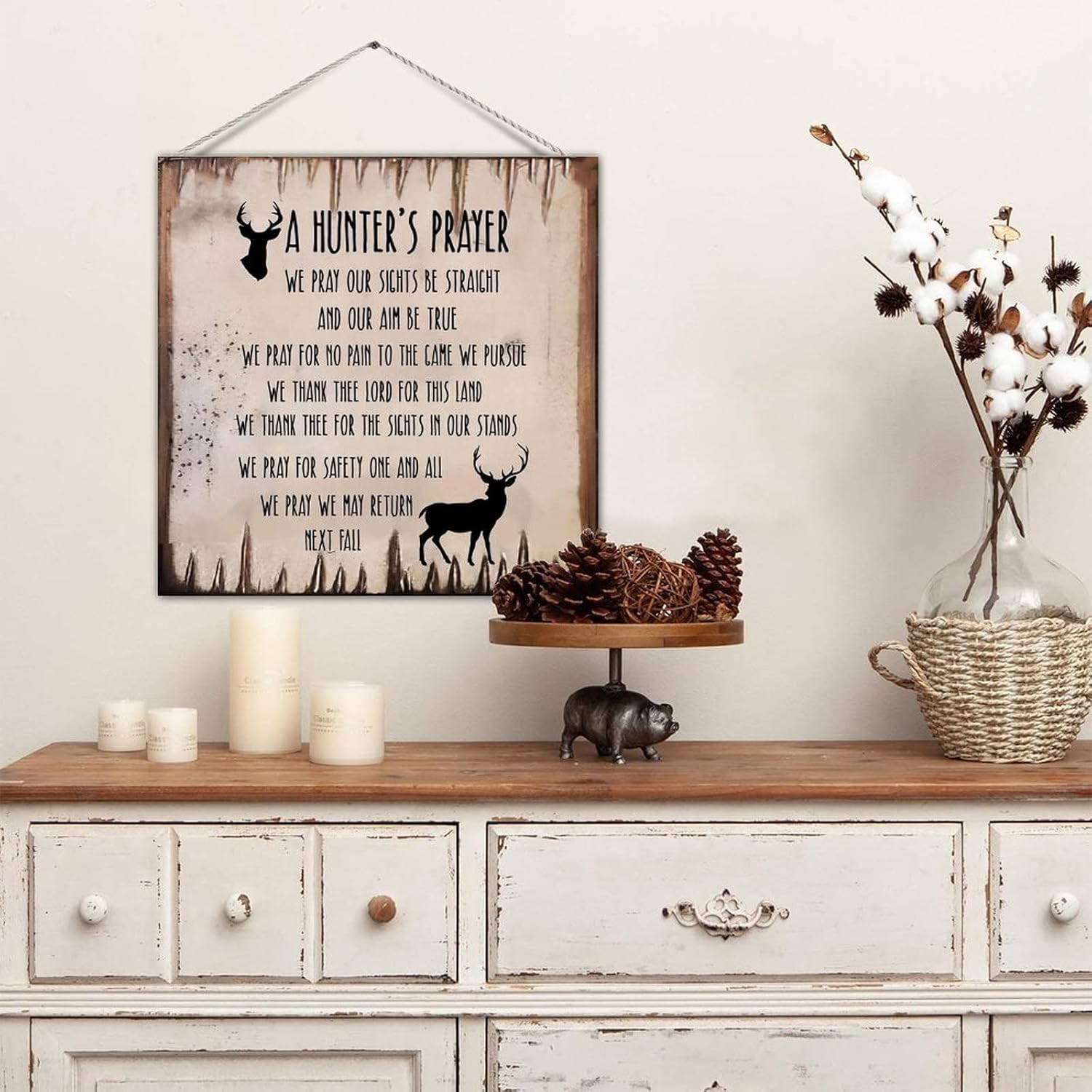 Shabby Chic Style Wood Pallet Sign A Hunter's Prayer Rustic Wood Door Hanger Sign Craft Sign Retro Wood Wall Pediment for Kitchen Deck Wall Hanging Decor 16x16 Inch : Home & Kitchen