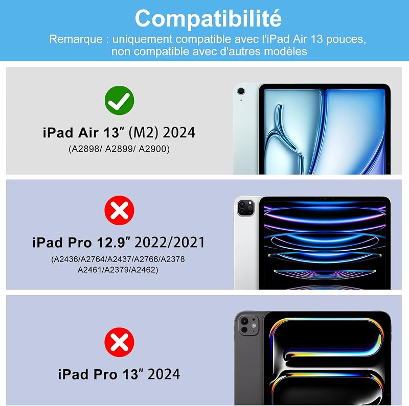 FARYODI iPad Air 13" (M2) 2024 Védőtok Levehető Bluetooth Billentyűzettel, Francia AZERTY Kiosztás, Beépített Apple Pencil Tartóval, Világos