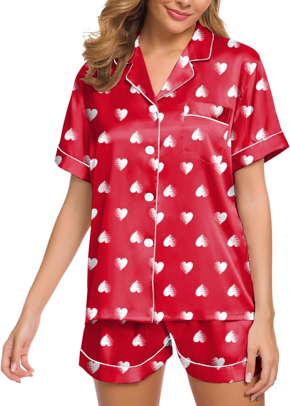 Pyjamas Set Womens Cotton Tie Dye Short Sleeve Button Down Tops Top and Shorts for Loungewear Cute Print Lounge Sets Two Piece Ladies Women's Sleepwear Pyjama Pjs