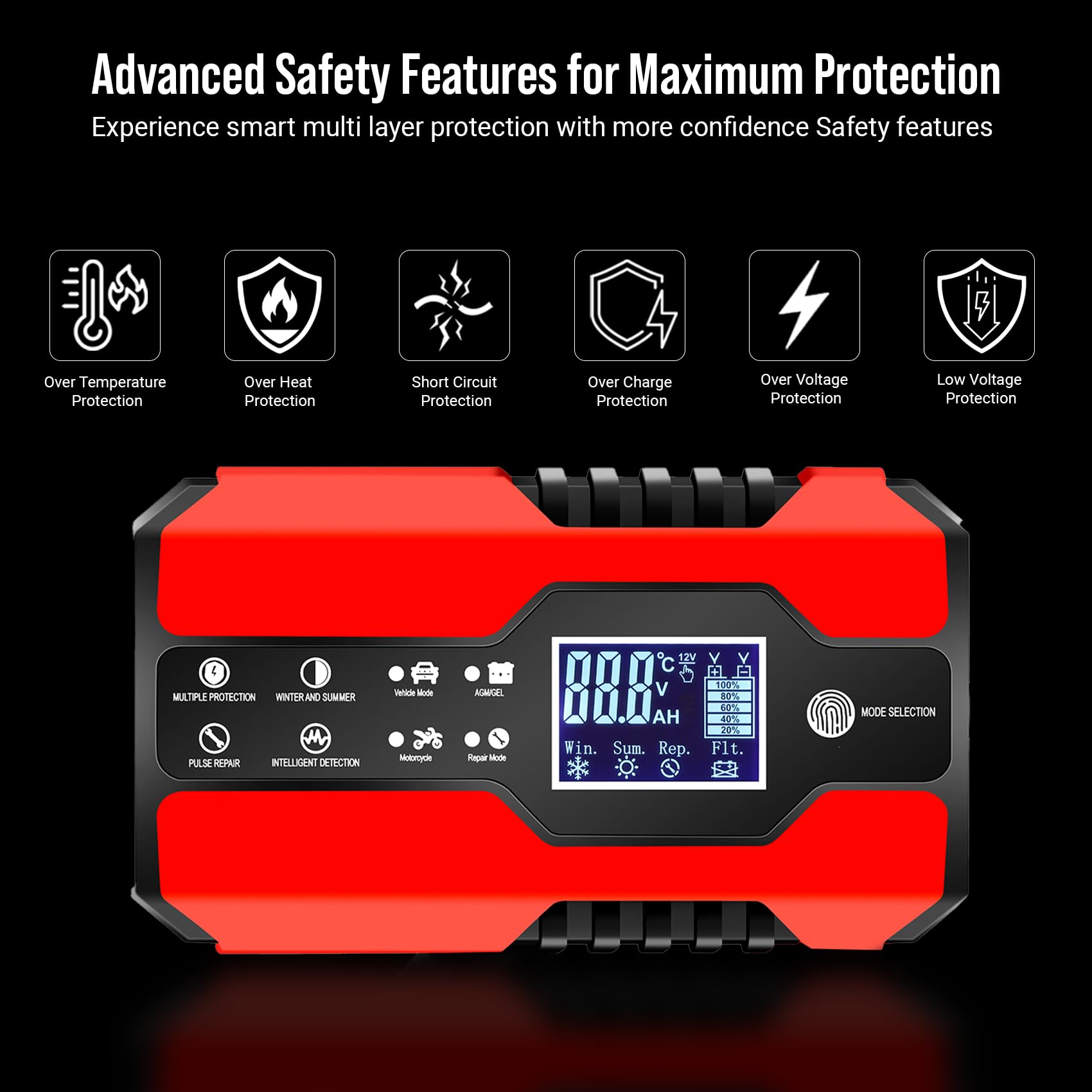 Chargeur De Batterie Intelligent 12V/24V TONSIM - Réparation Automatique Pour Voiture, Moto, Bateau