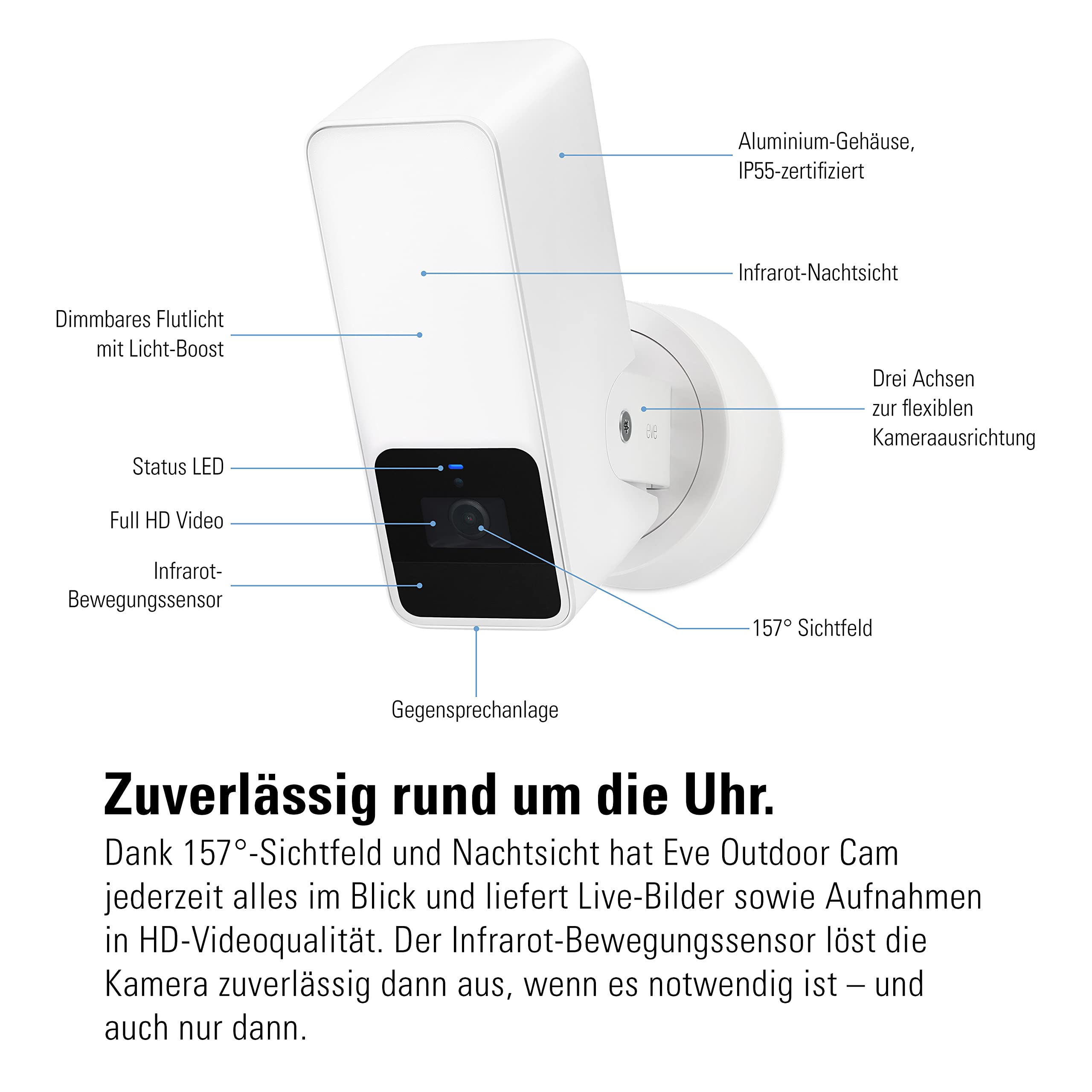 Eve Outdoor Cam weiß (Apple Home) 2er-Pack – Smarte Außenkamera | Sicherheit & Privatsphäre (HomeKit Secure Video), Nachtsicht, Bewegungsmelder, Gegensprechanlage, WLAN (2,4/5 GHz)