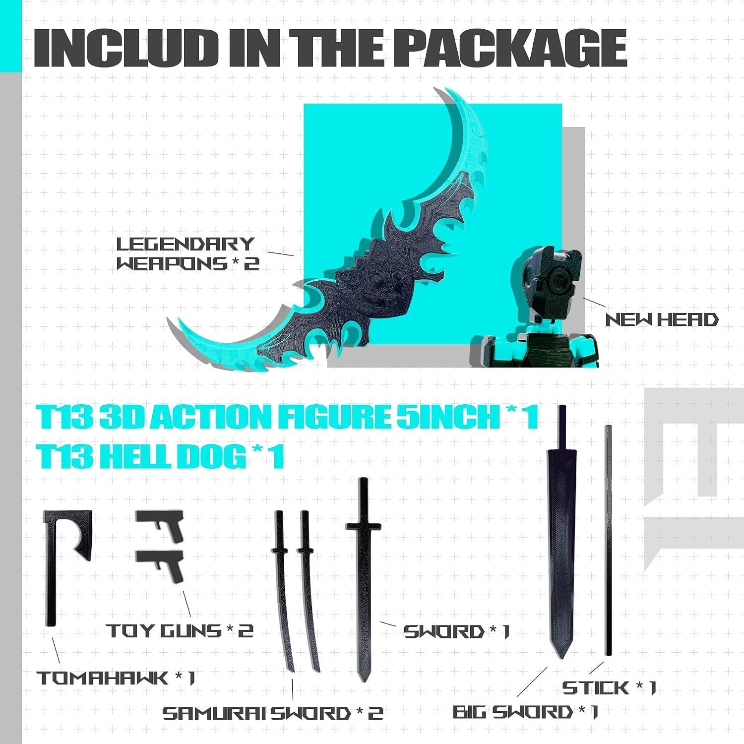 T13 3D Action Figure Set (Assembly Completed),Dummy Robot Titan 13 Action Figures,3D Printed Toys Multi-Jointed Movable (Black/Blue) image 3