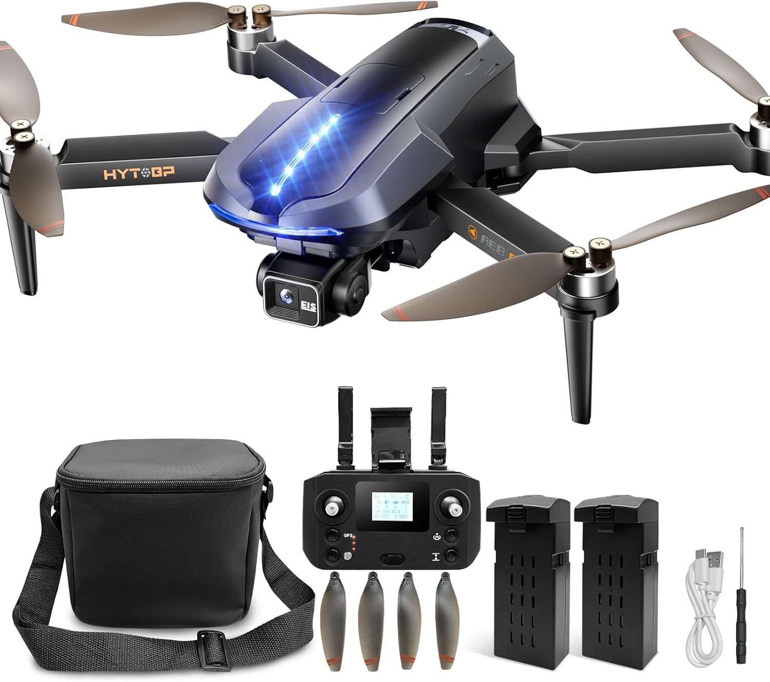 3-Axis Gimbal EIS Drones with Camera for Adults 4K/30FPS, HYTOBP AE8 GPS Drone with Brushless Motor, 2 Battery, Max 56 Mins Flight, QuickShots, Auto Return, Wind Resistance, Carrying Bag