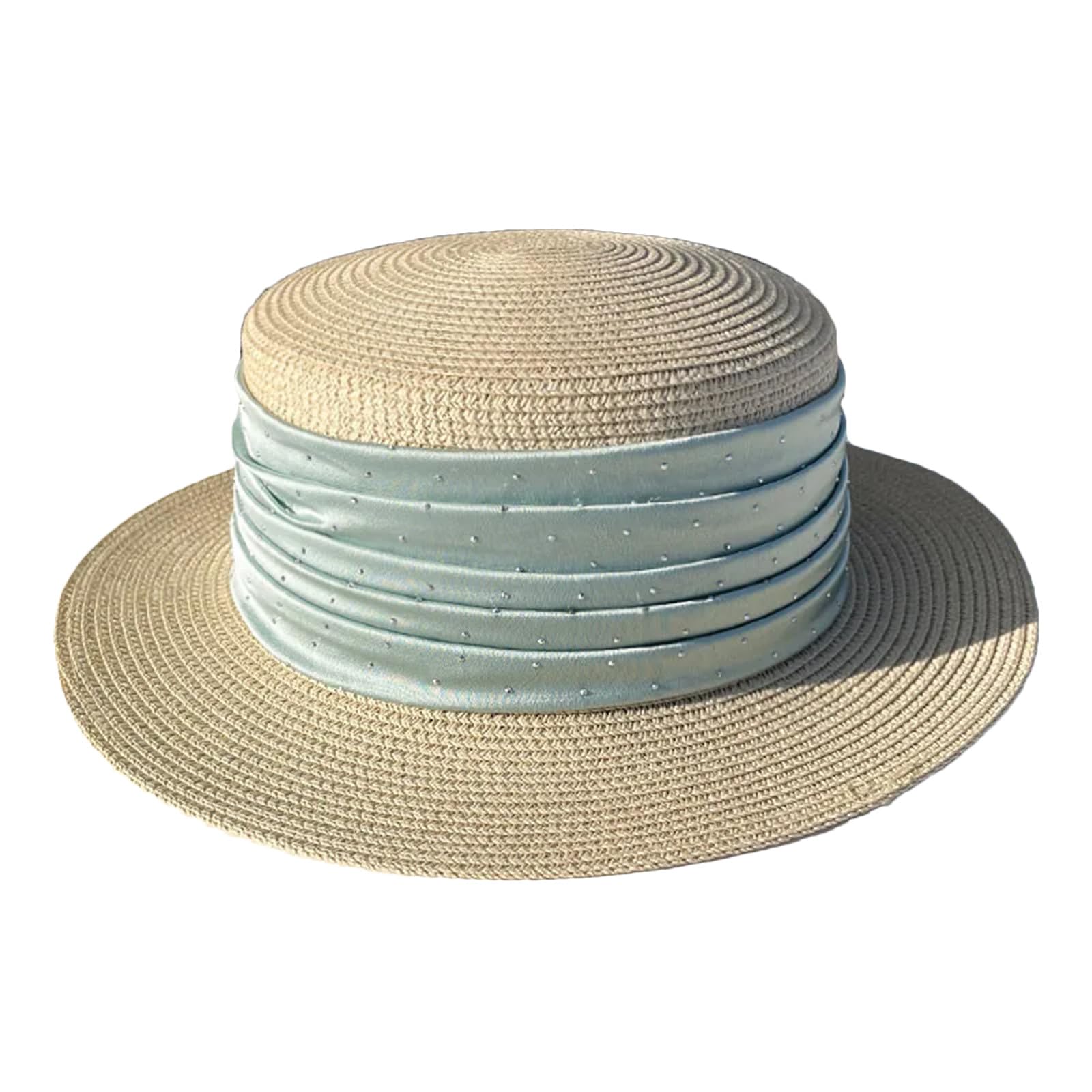 Cappello da donna in raso con strass in paglia treccia piatta visiera cappello jazz casual panama cappello estivo elegante da spiaggia cappelli di paglia