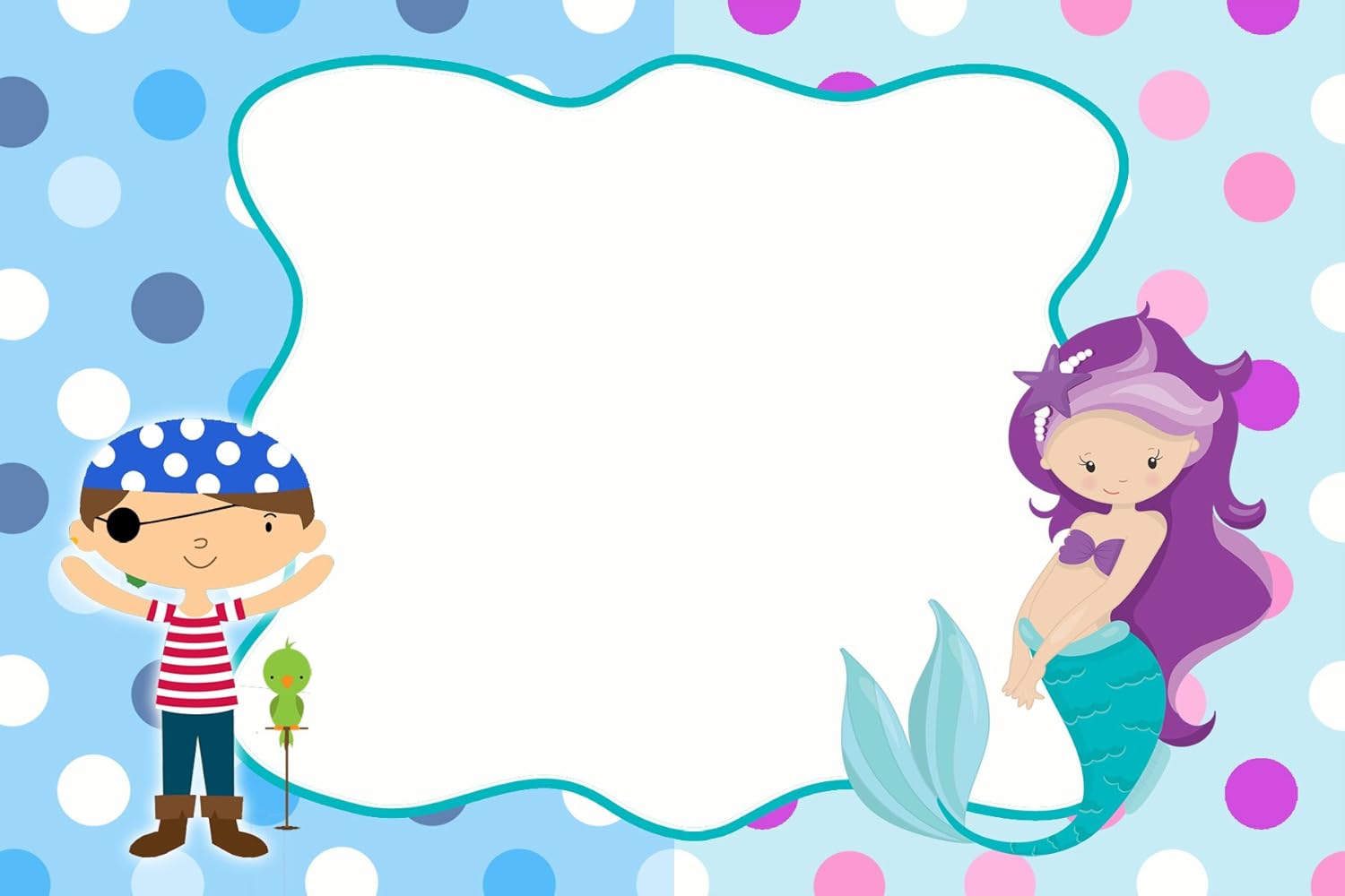 30 Blank Cards Invitations Thank You Cards Mermaid Pirate Girl Birthday Party + 30 White Envelopes